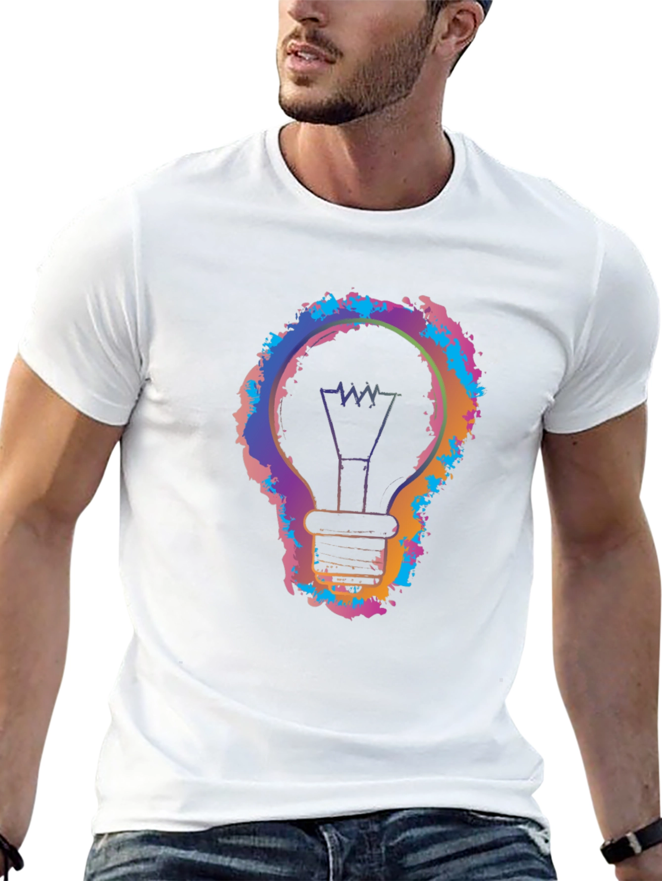 Black Colorful Light Bulb Graphic Black T-Shirt view 13