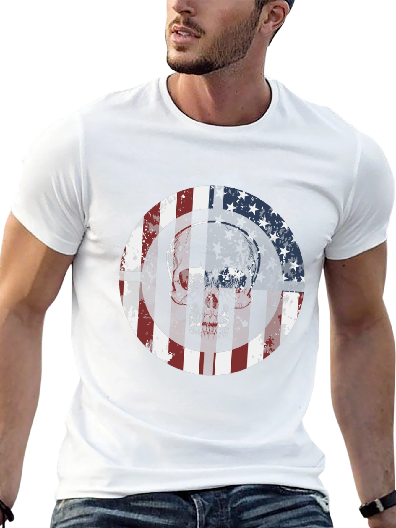 Black American Flag Skull Graphic Tee view 13