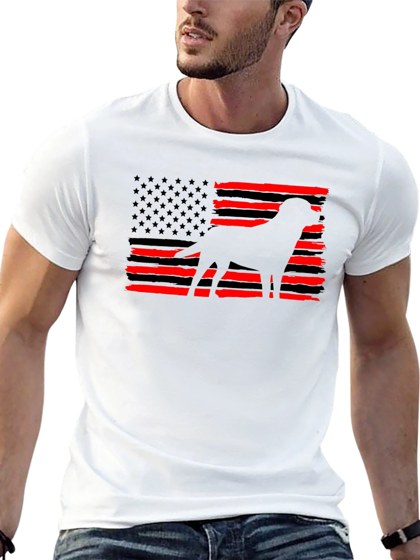 Black American Flag Dog T-Shirt view 13