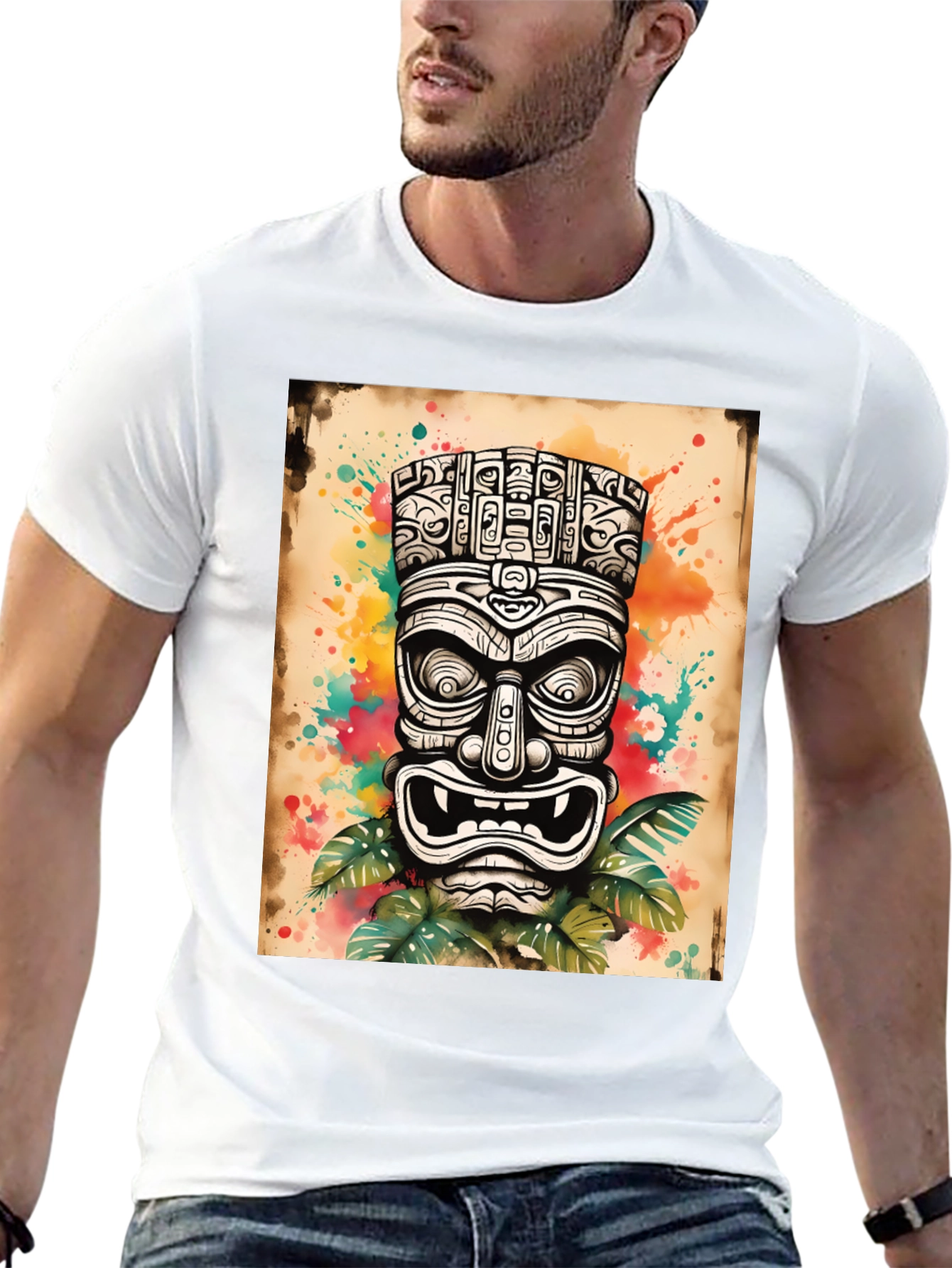 Black Tiki Art Graphic Tee - Men's Black T-Shirt view 13
