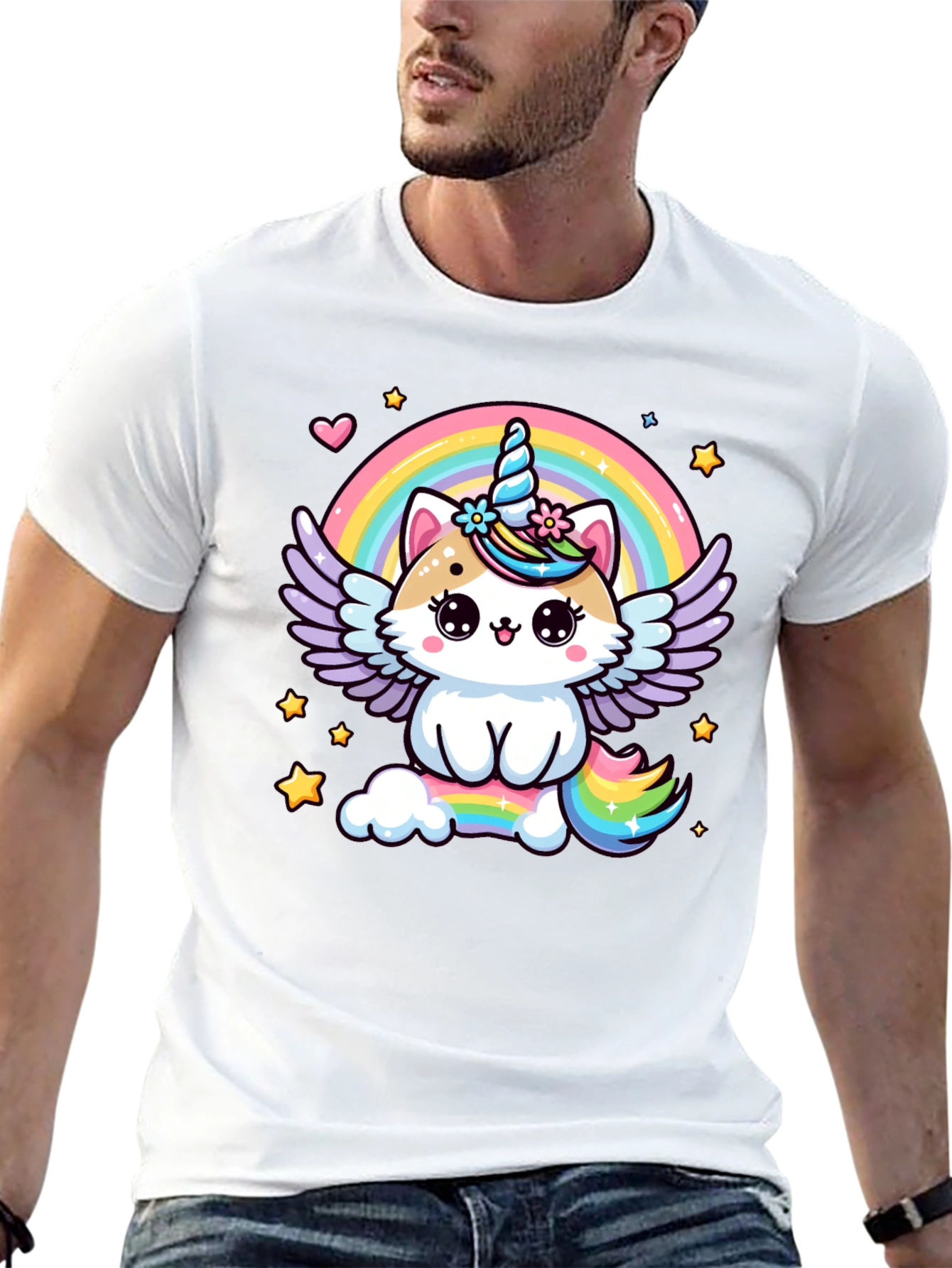 Black Unicorn Cat Rainbow T-Shirt view 13