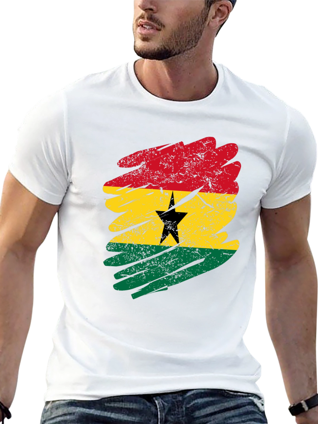Black Ghana Flag T-Shirt - Distressed Grunge Style view 13