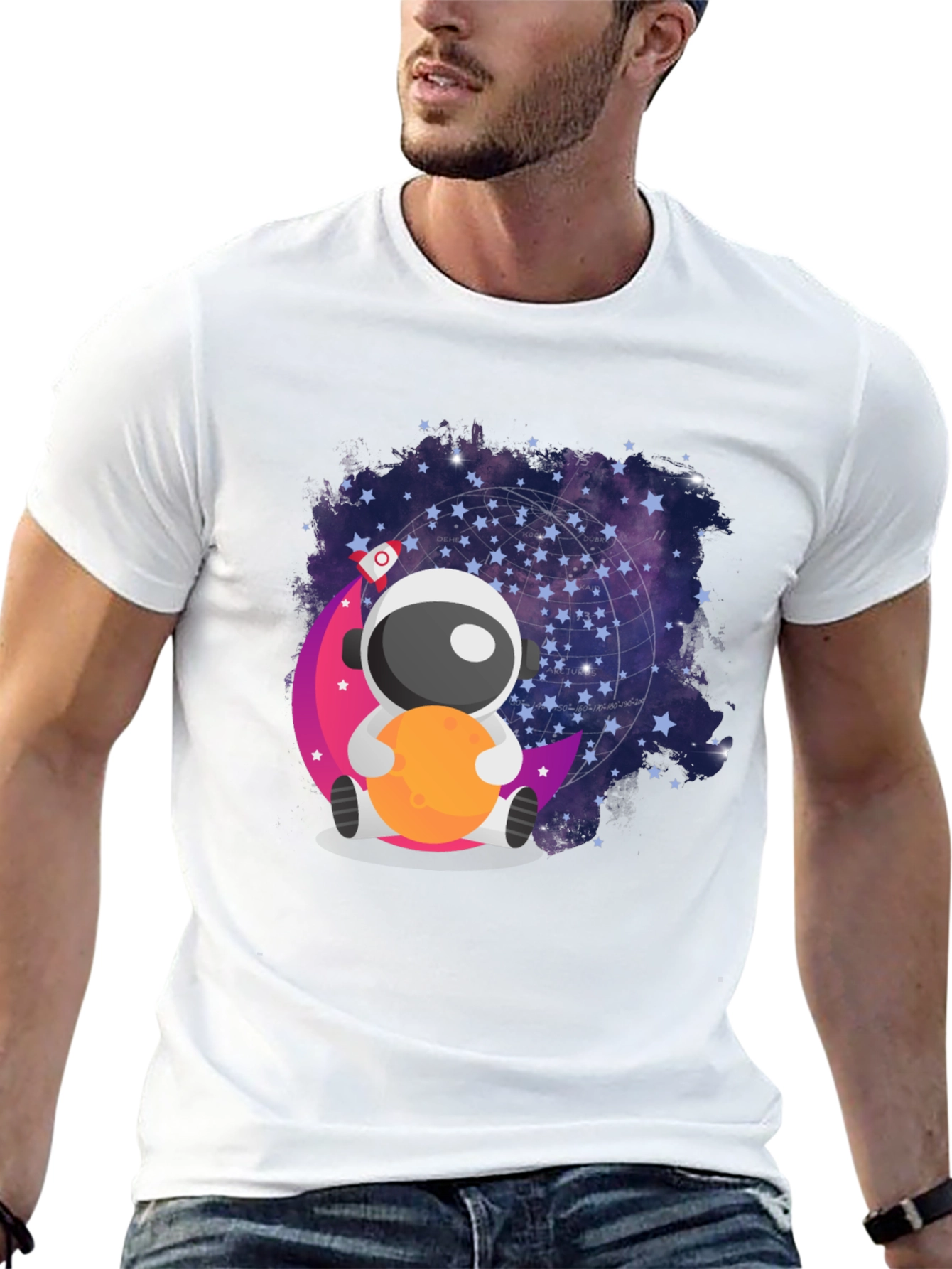 Black Cute Astronaut Moon T-Shirt - Space Lover's Tee view 13