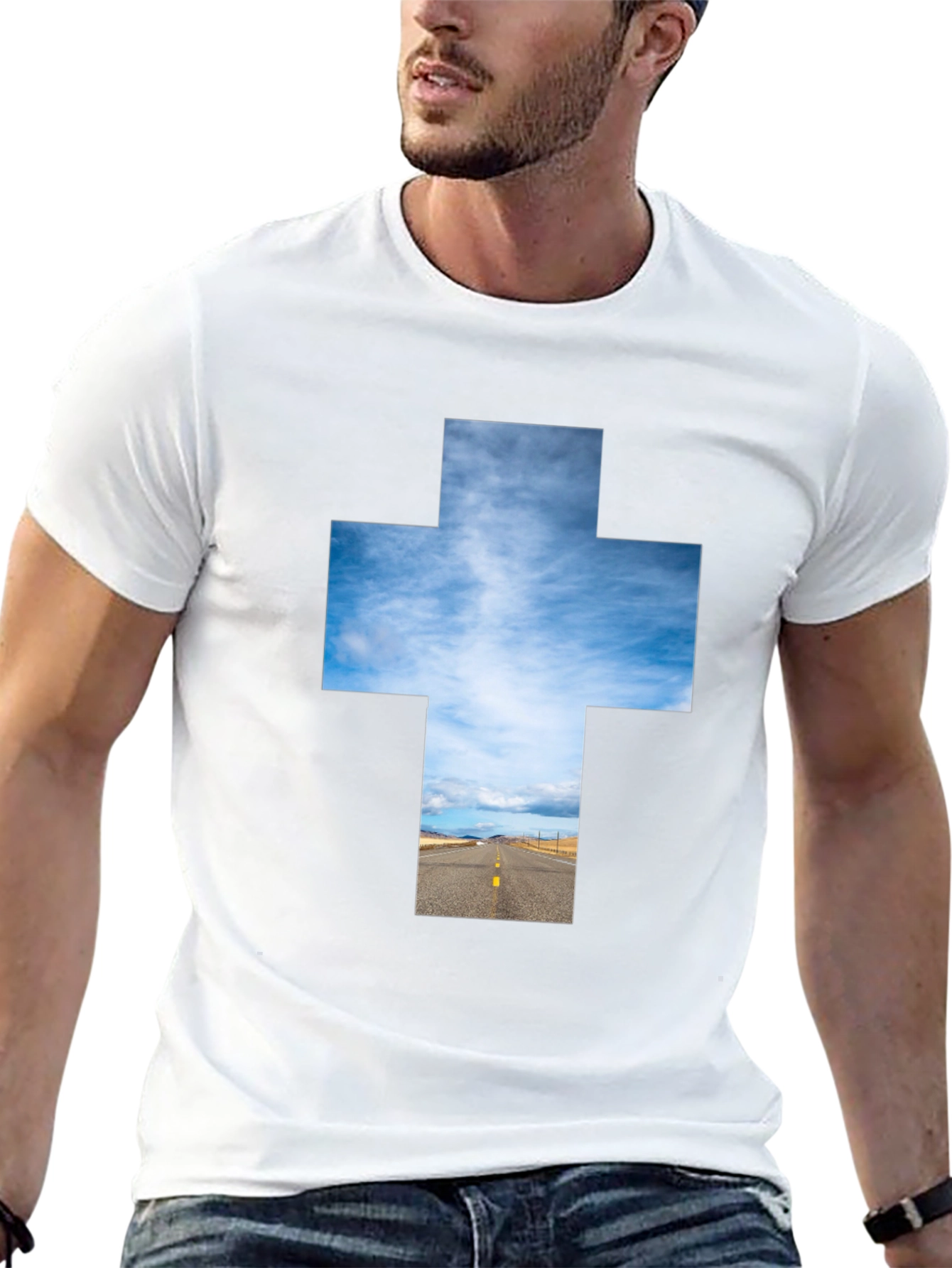 Black Sky Road Cross Graphic Tee - Unisex Black T-Shirt view 13