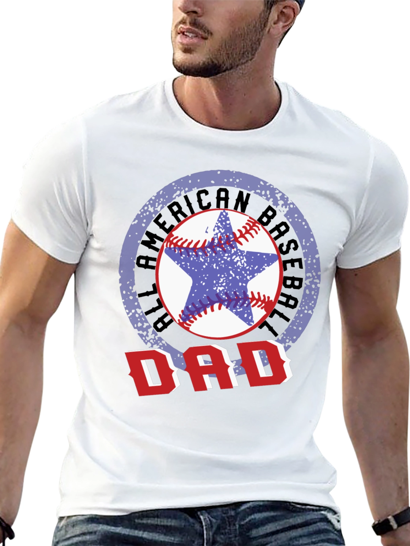Black All American Baseball Dad T-Shirt view 13