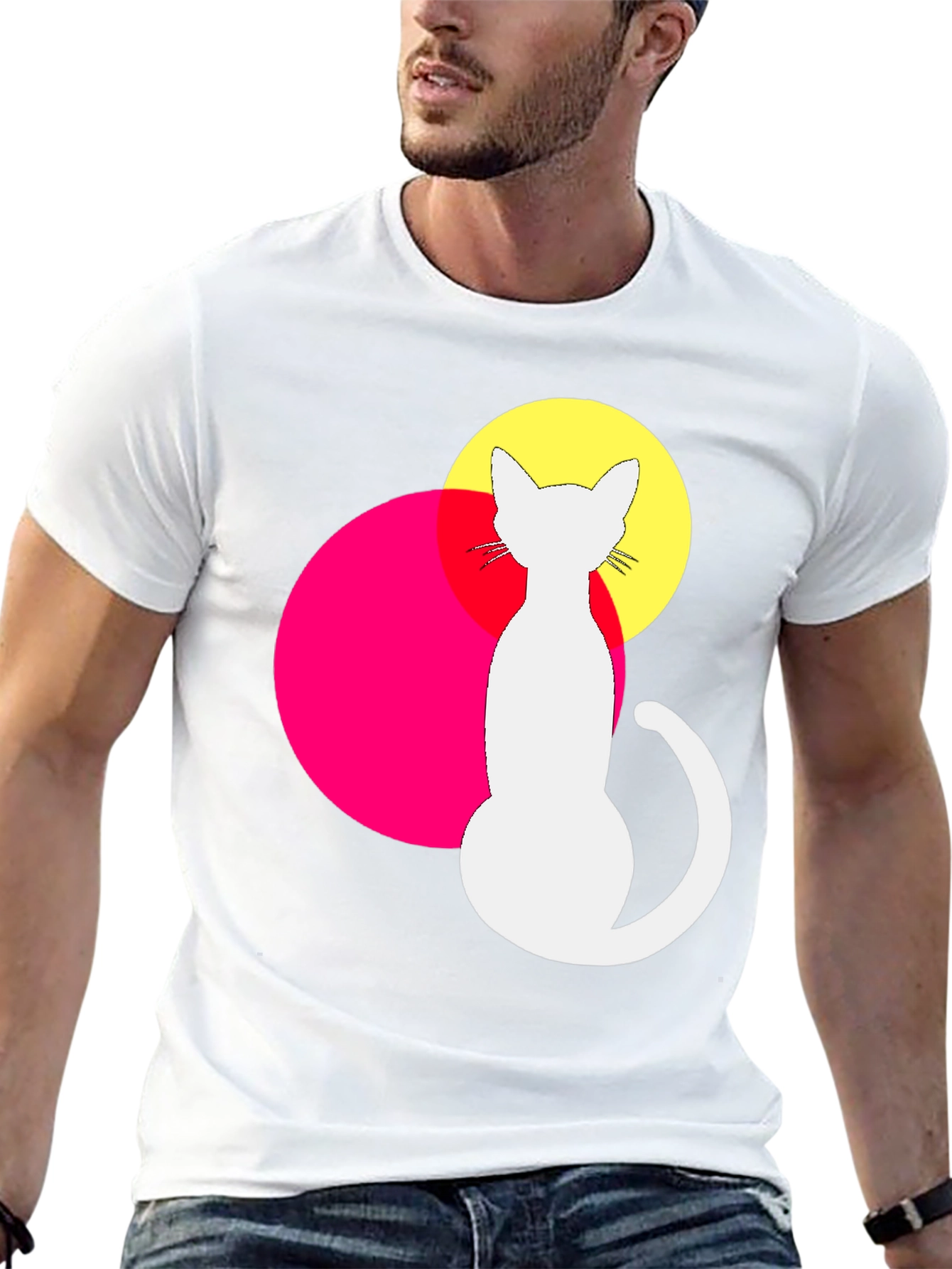 Black Modern Cat Graphic Tee - Unique Design view 13