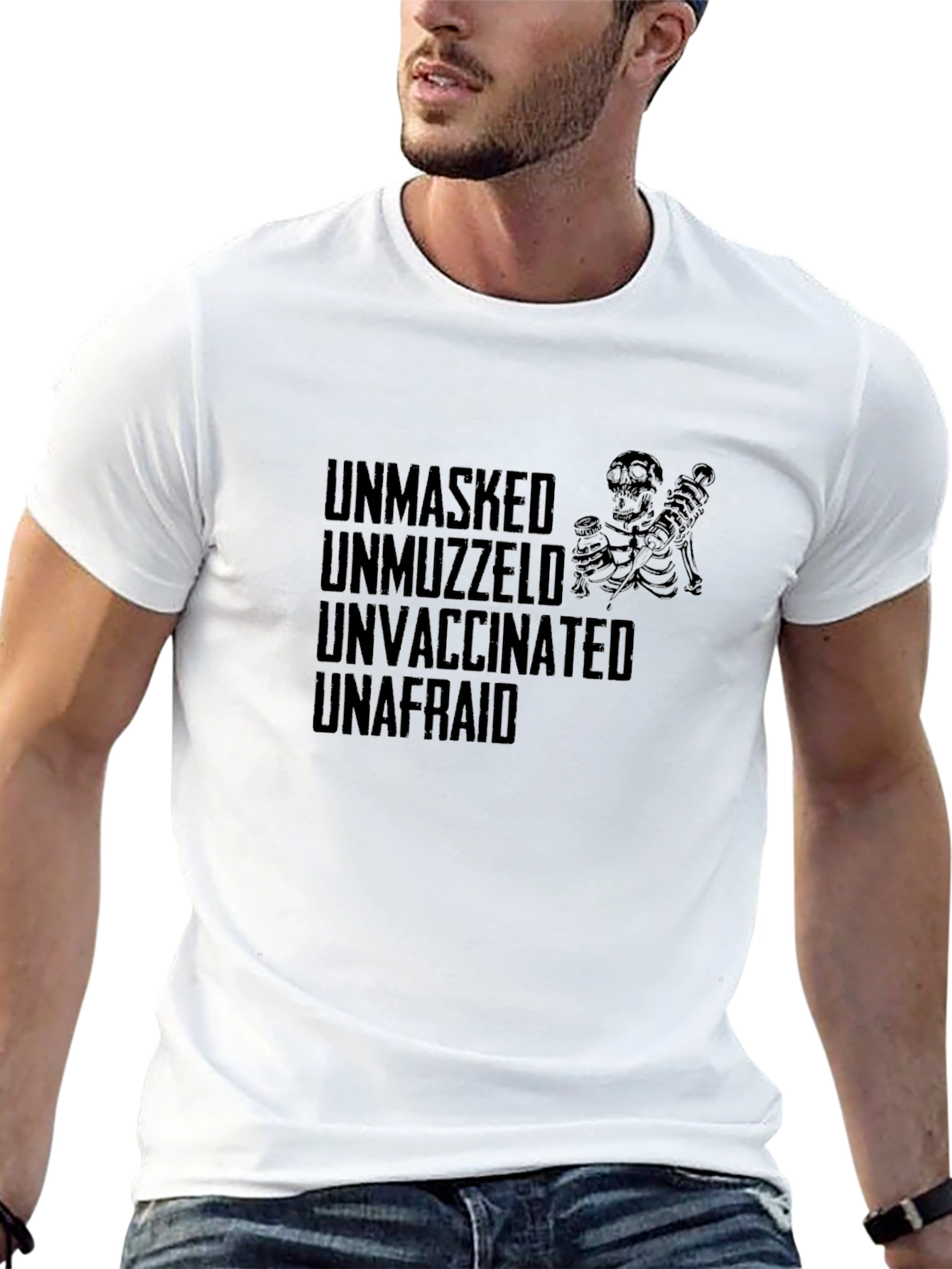 Black Unmasked Unmuzzled Unvaccinated Unafraid T-Shirt view 13
