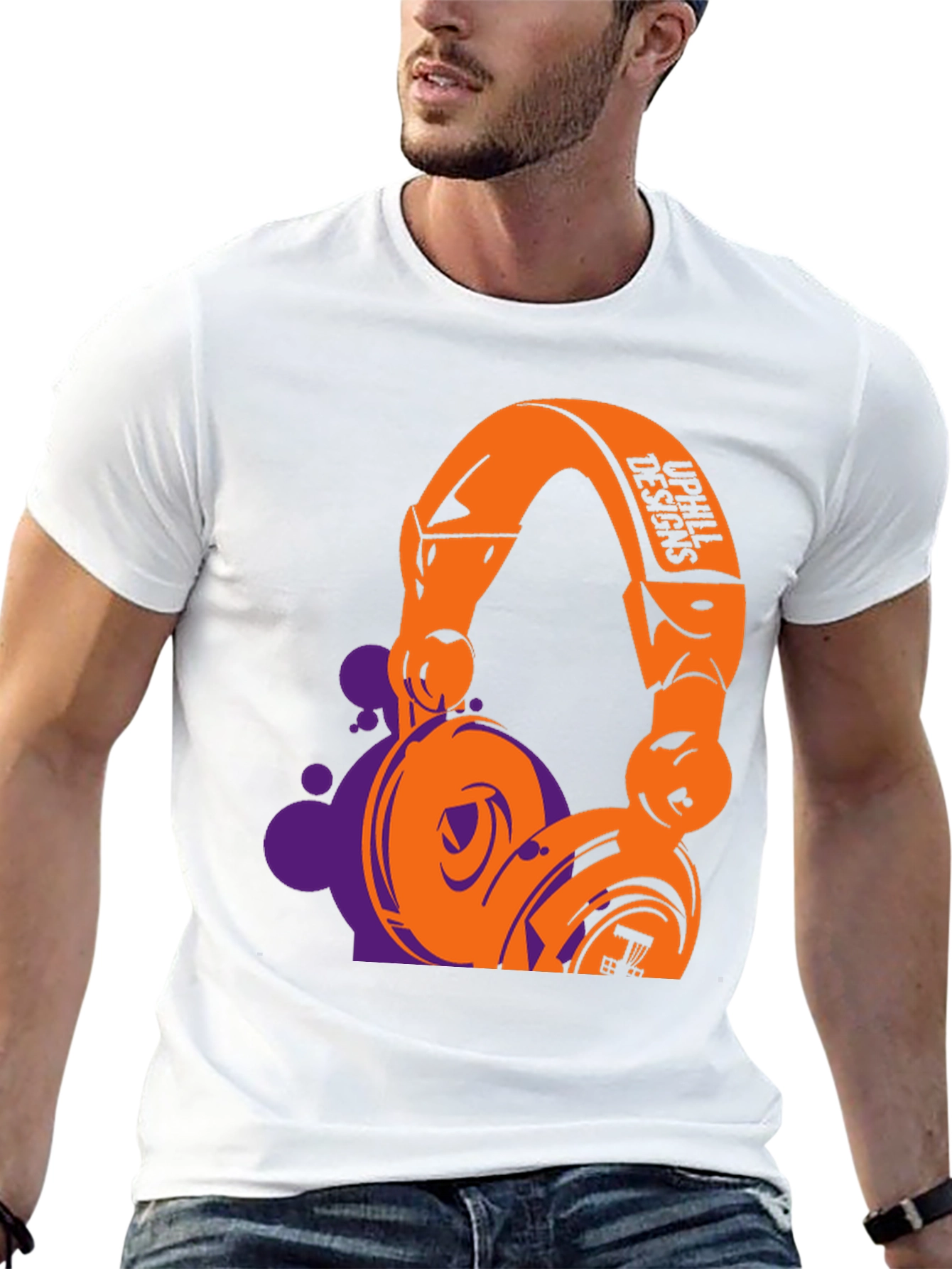 Black Stylish Graphic T-Shirt with Headphone Design view 13