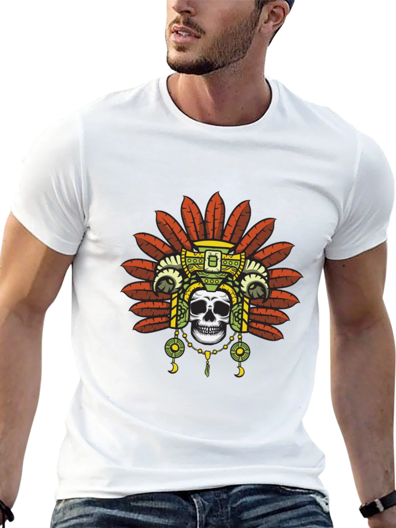Black Skull Headdress Graphic Tee - Black T-Shirt view 13