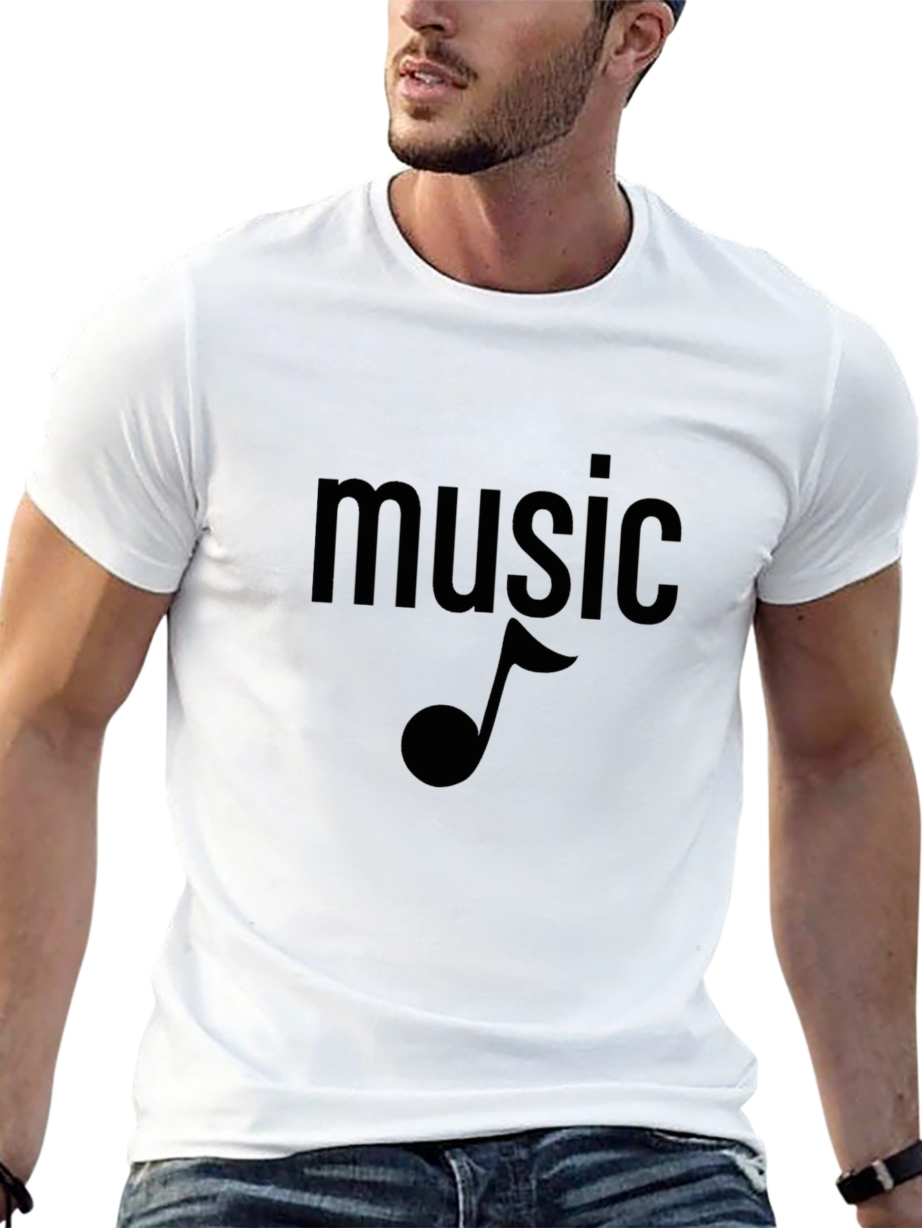 Black Music Note Graphic Tee - Black Cotton T-Shirt view 13