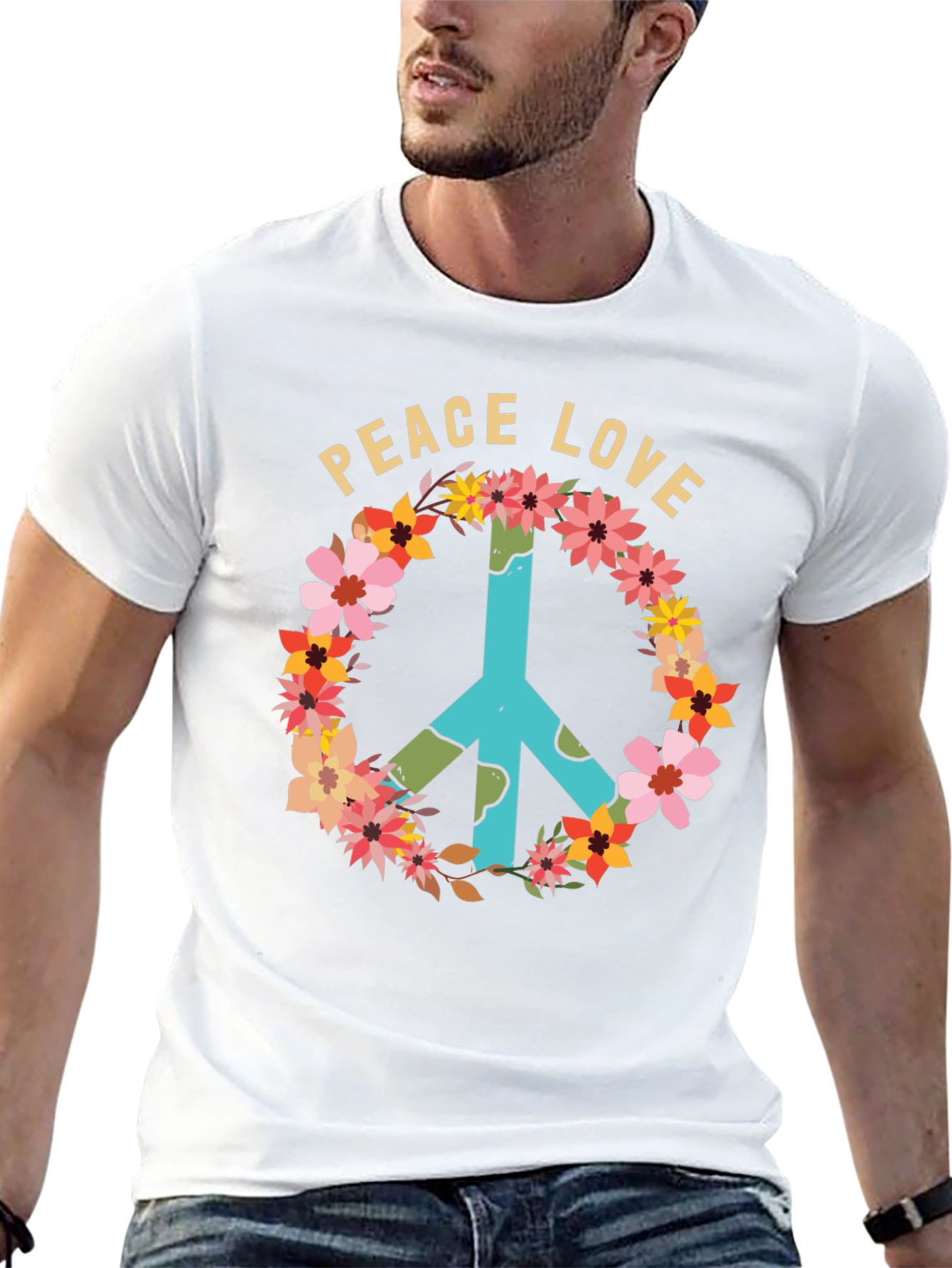 Black Peace Love Floral Sign T-Shirt view 13