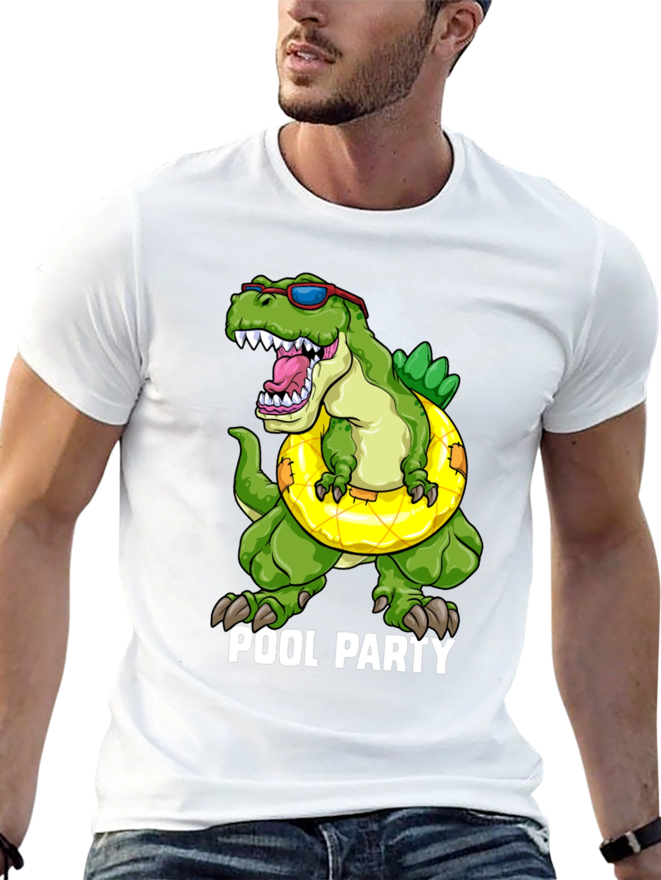 Black Dino Pool Party T-Shirt - Funny Summer Apparel view 13