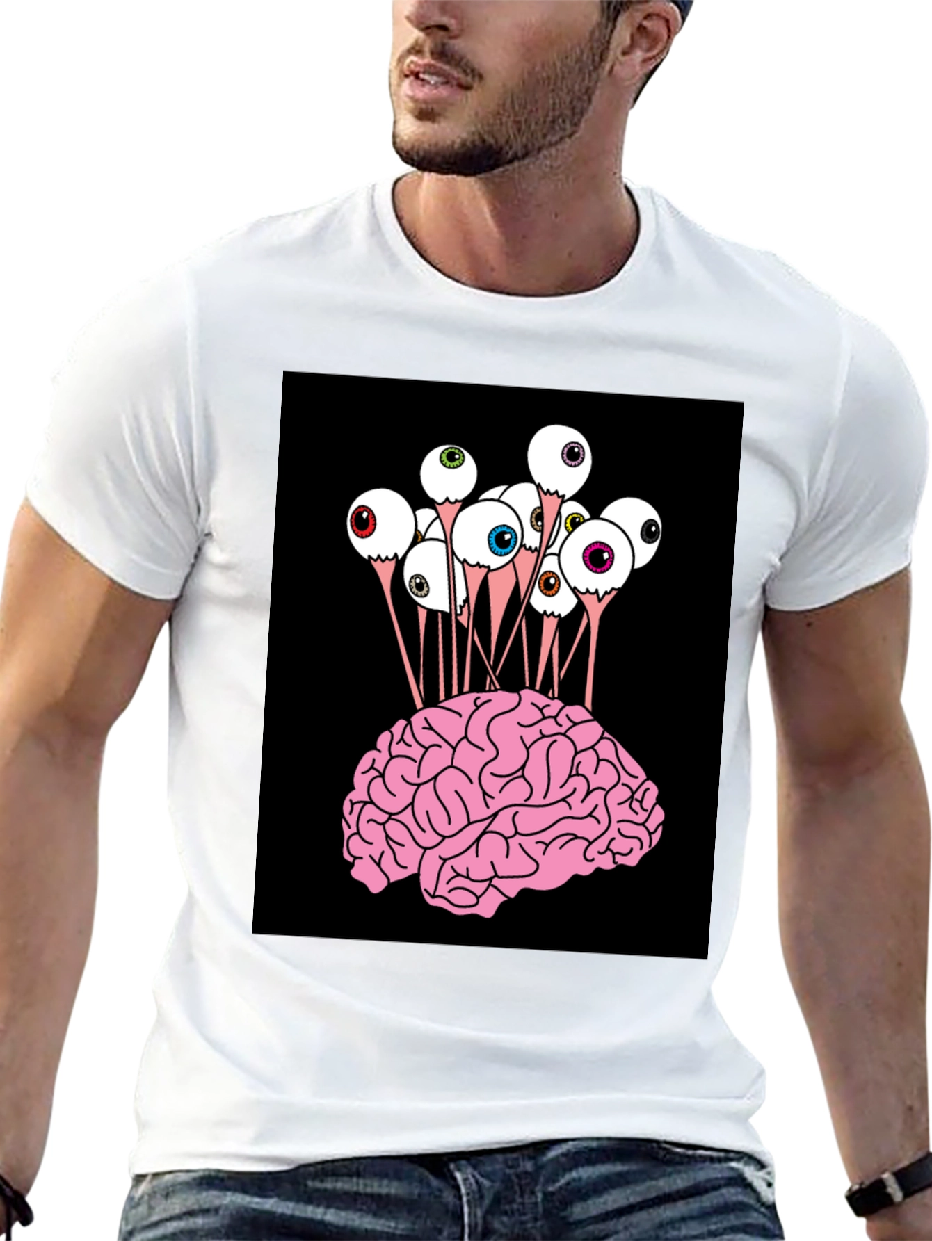 Black Brain & Eyeballs Graphic Tee view 13