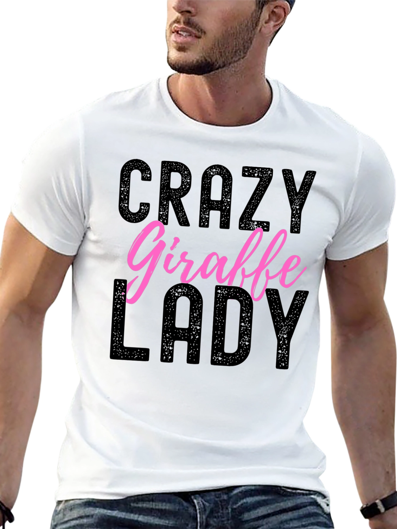 Black Crazy Giraffe Lady Graphic T-Shirt - Novelty Animal Lover Tee view 13