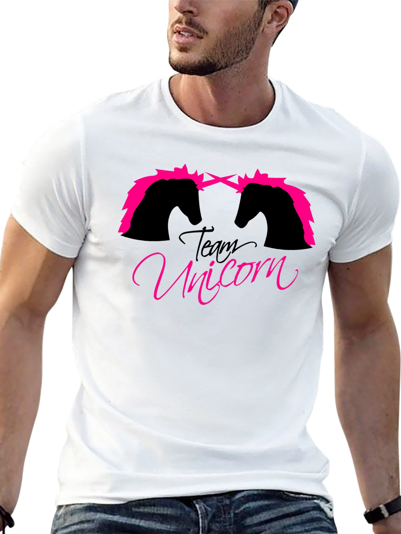 Black Team Unicorn Black Graphic Tee - Fun Novelty Shirt view 13