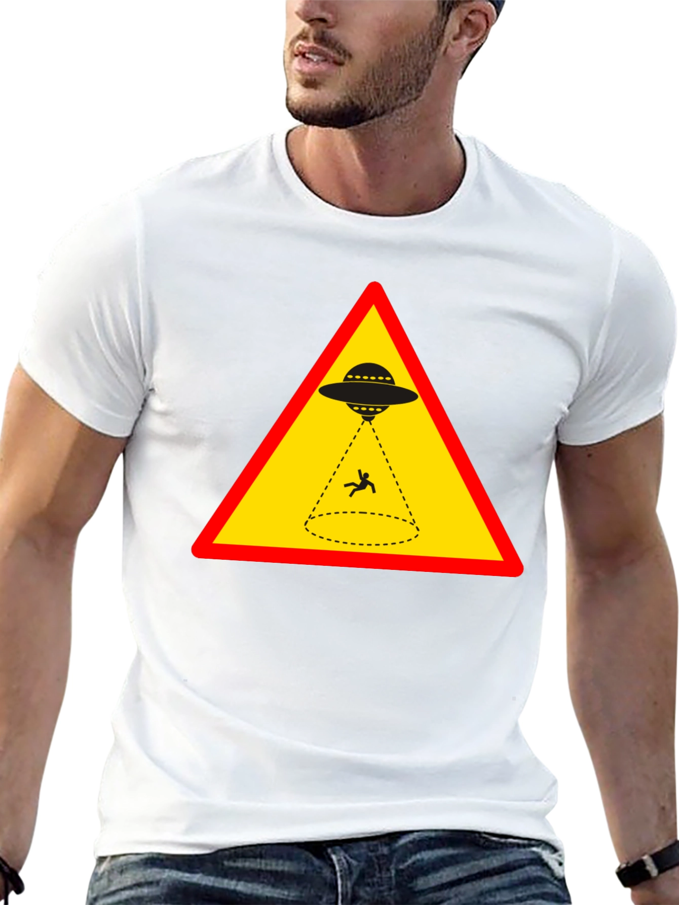 Black Alien Abduction T-Shirt - Warning Sign Graphic view 13