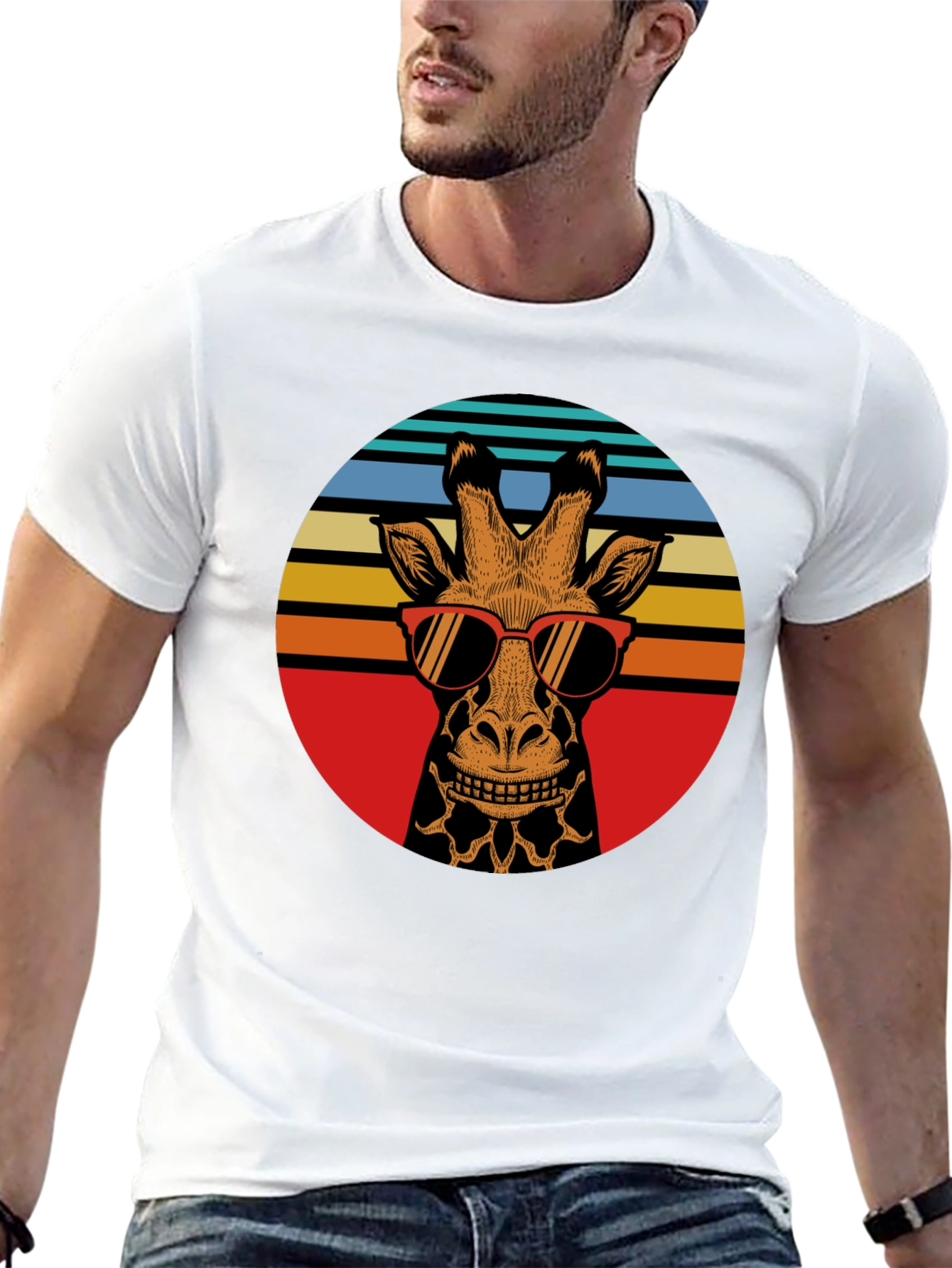Black Retro Giraffe Sunglasses Graphic Tee view 13