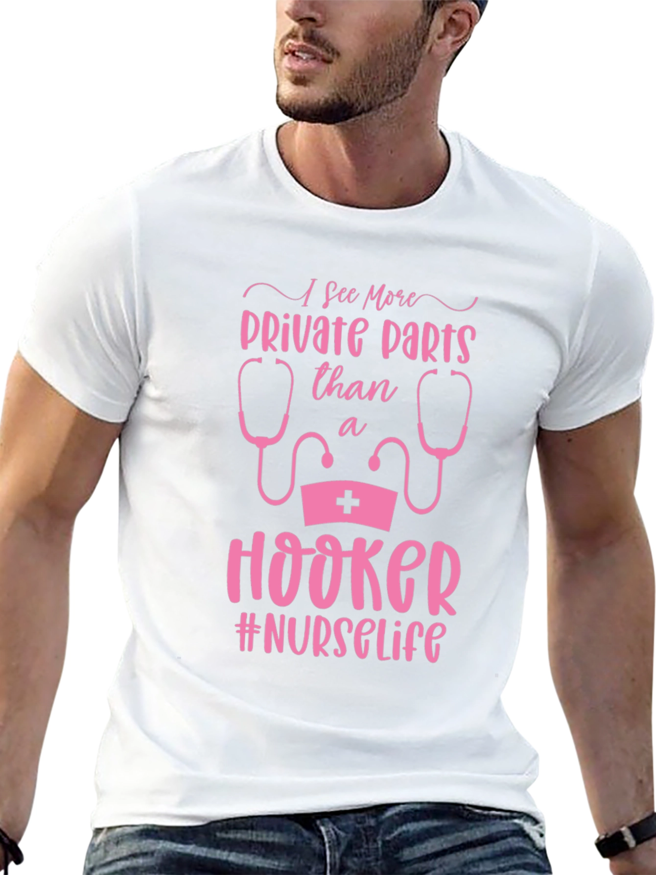 Black Funny Nurse T-Shirt: I See More Private Parts view 13
