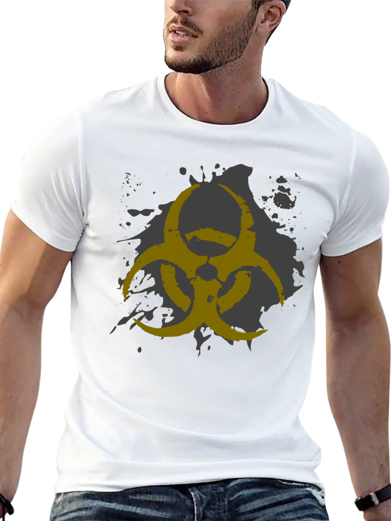 Black Biohazard Symbol Graphic Print Men's Black T-Shirt view 13