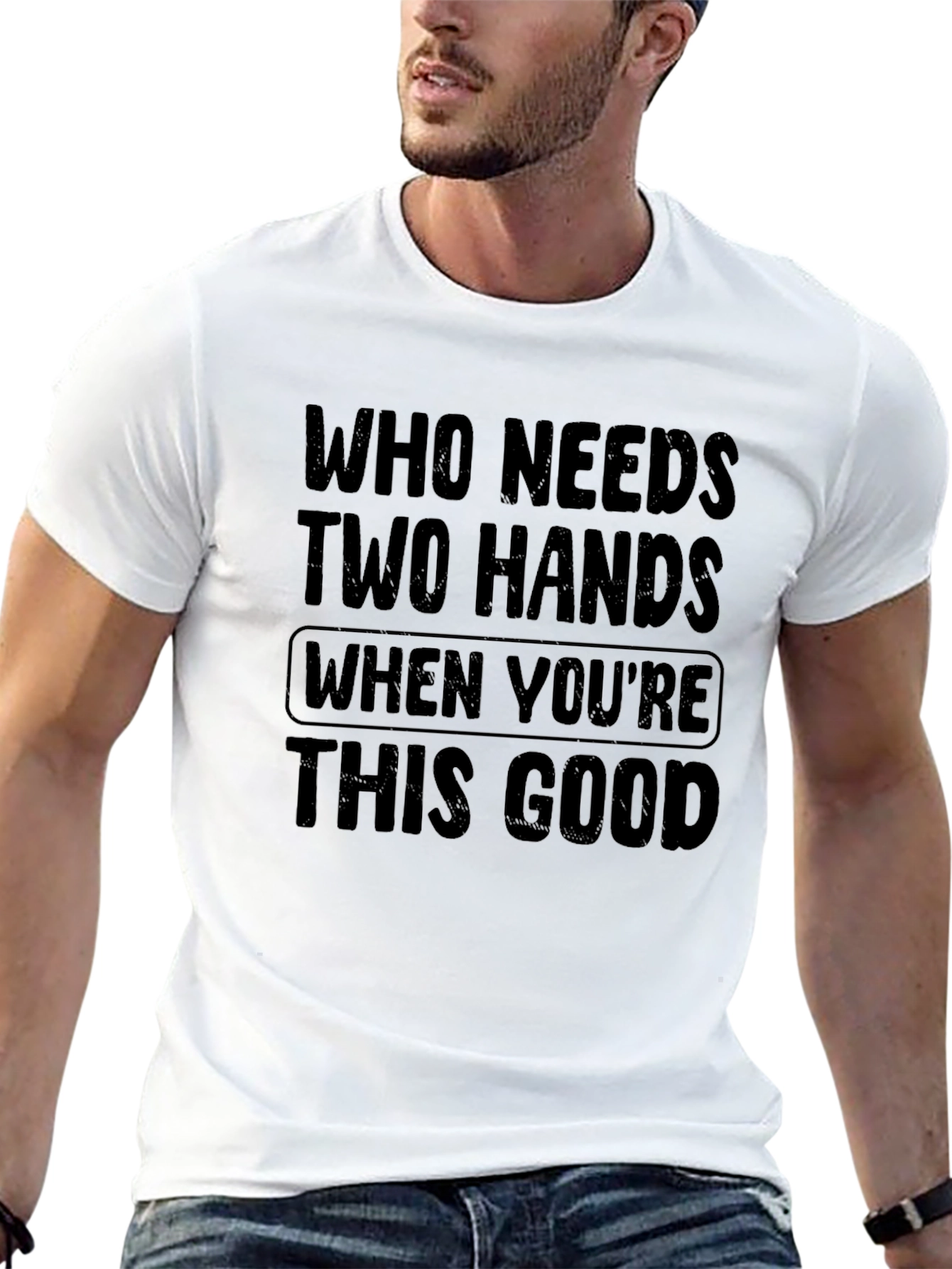 Black Funny 'Who Needs Two Hands' Graphic Tee view 13