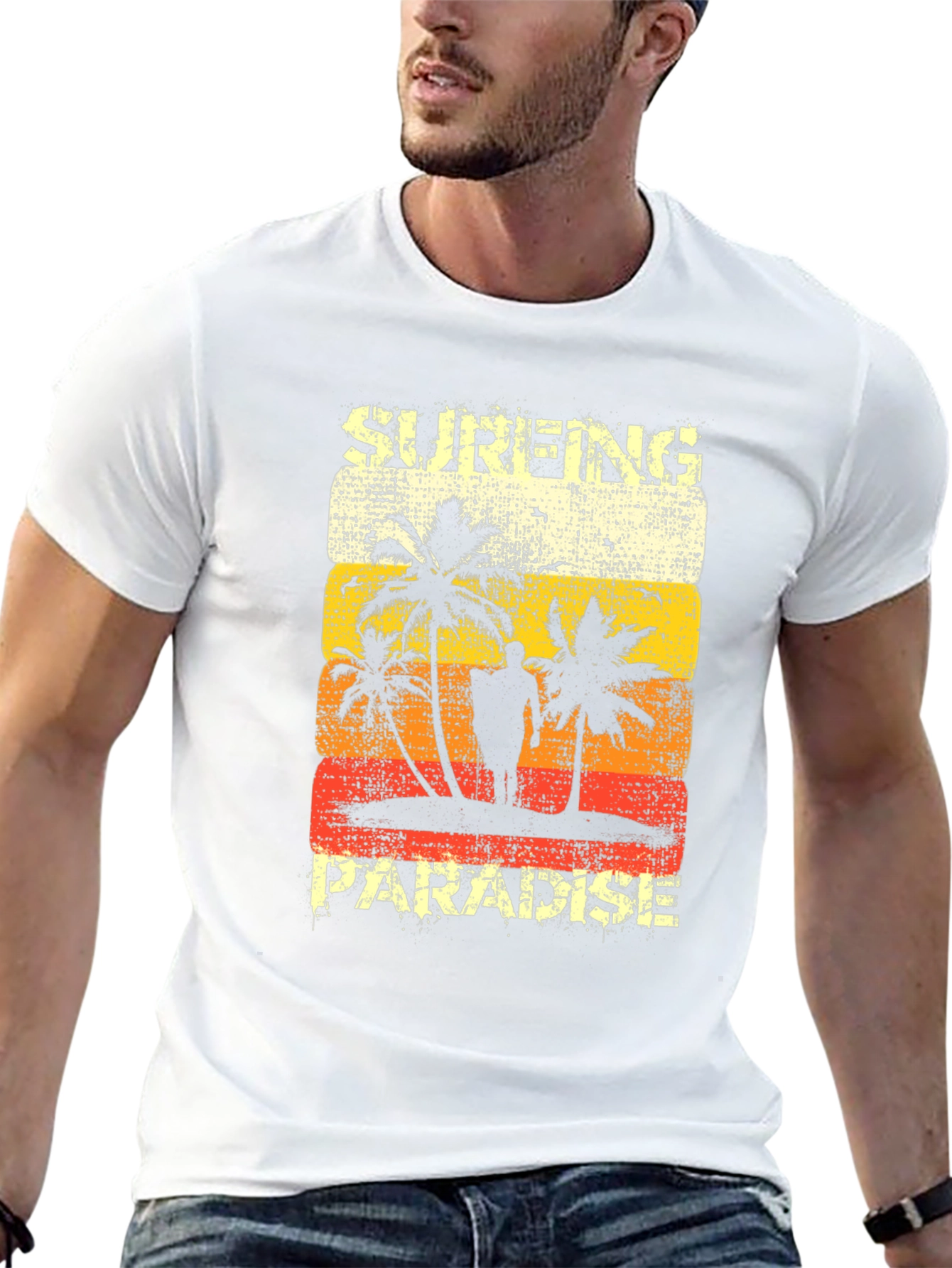 Black Surfing Paradise Graphic Tee - Distressed Beach Design view 13