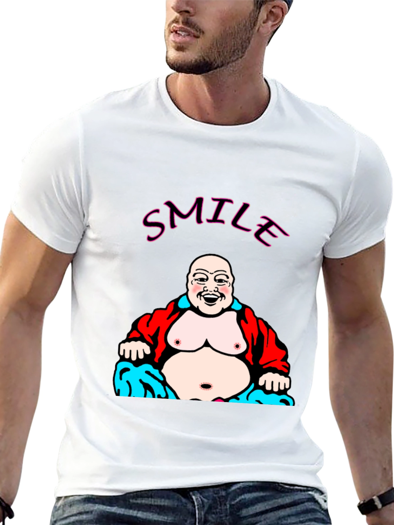 Black Smile Buddha Graphic Black T-Shirt view 13