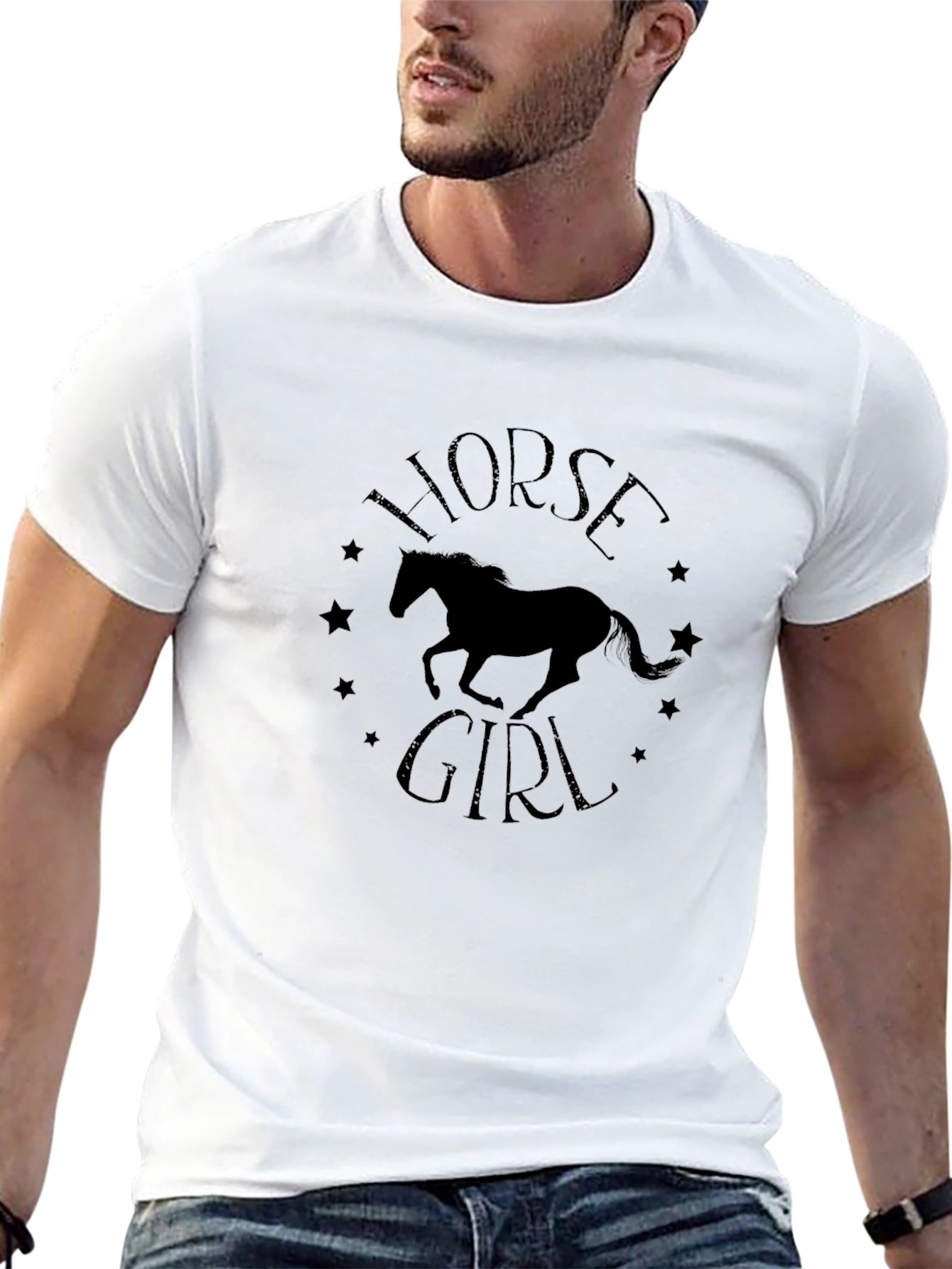 Black Horse Girl Graphic Tee - Black Cotton T-Shirt view 13