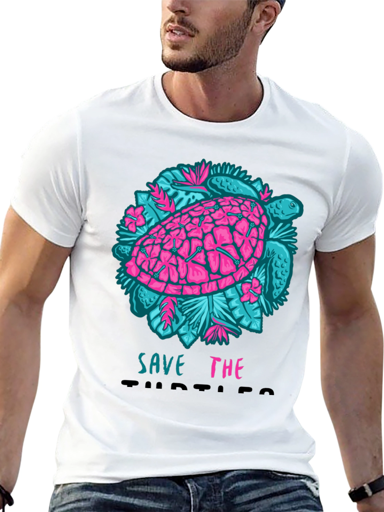 Black Save the Turtles Graphic Tee - Black Cotton T-Shirt view 13