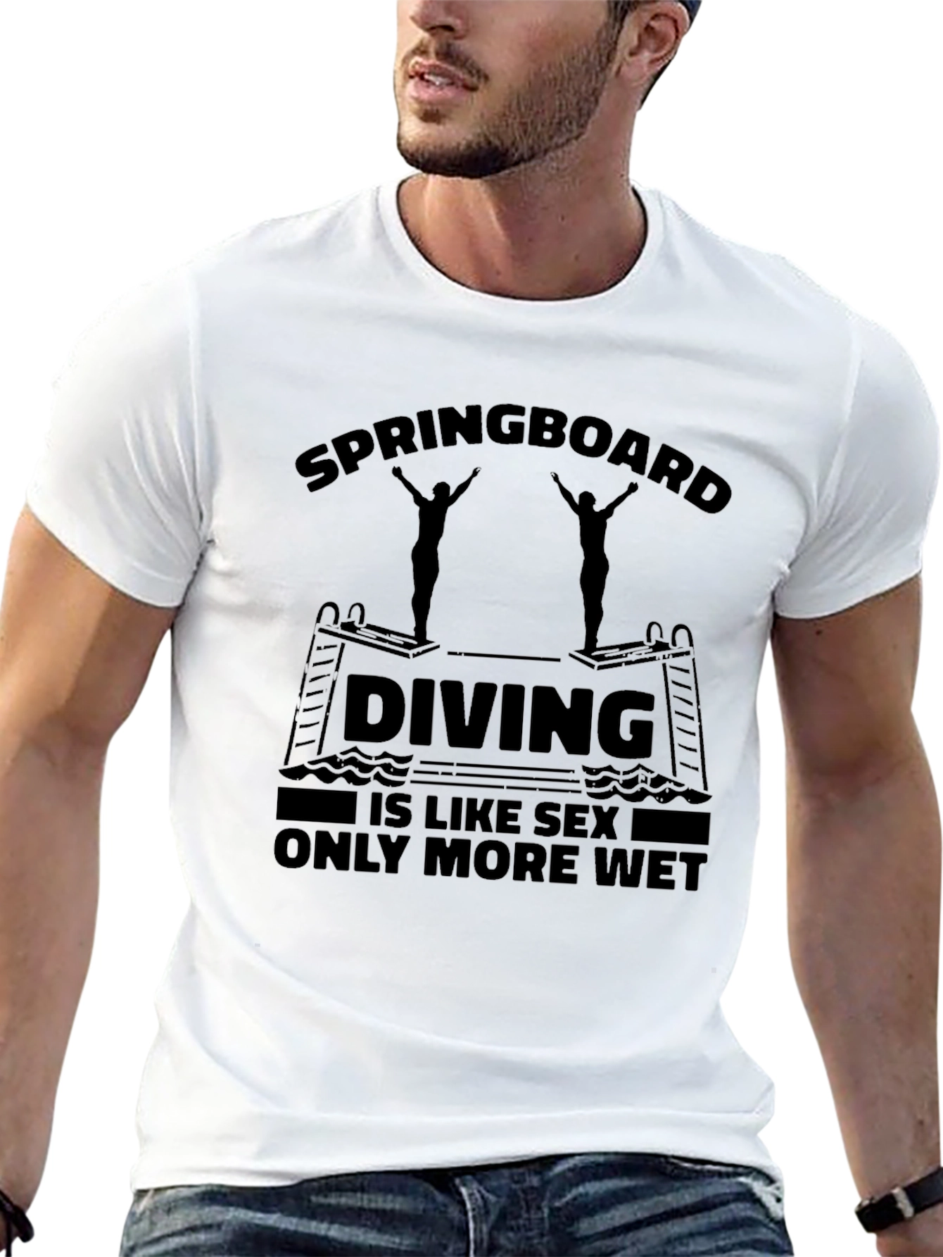 Black Springboard Diving Humor T-Shirt - Only More Wet! view 13