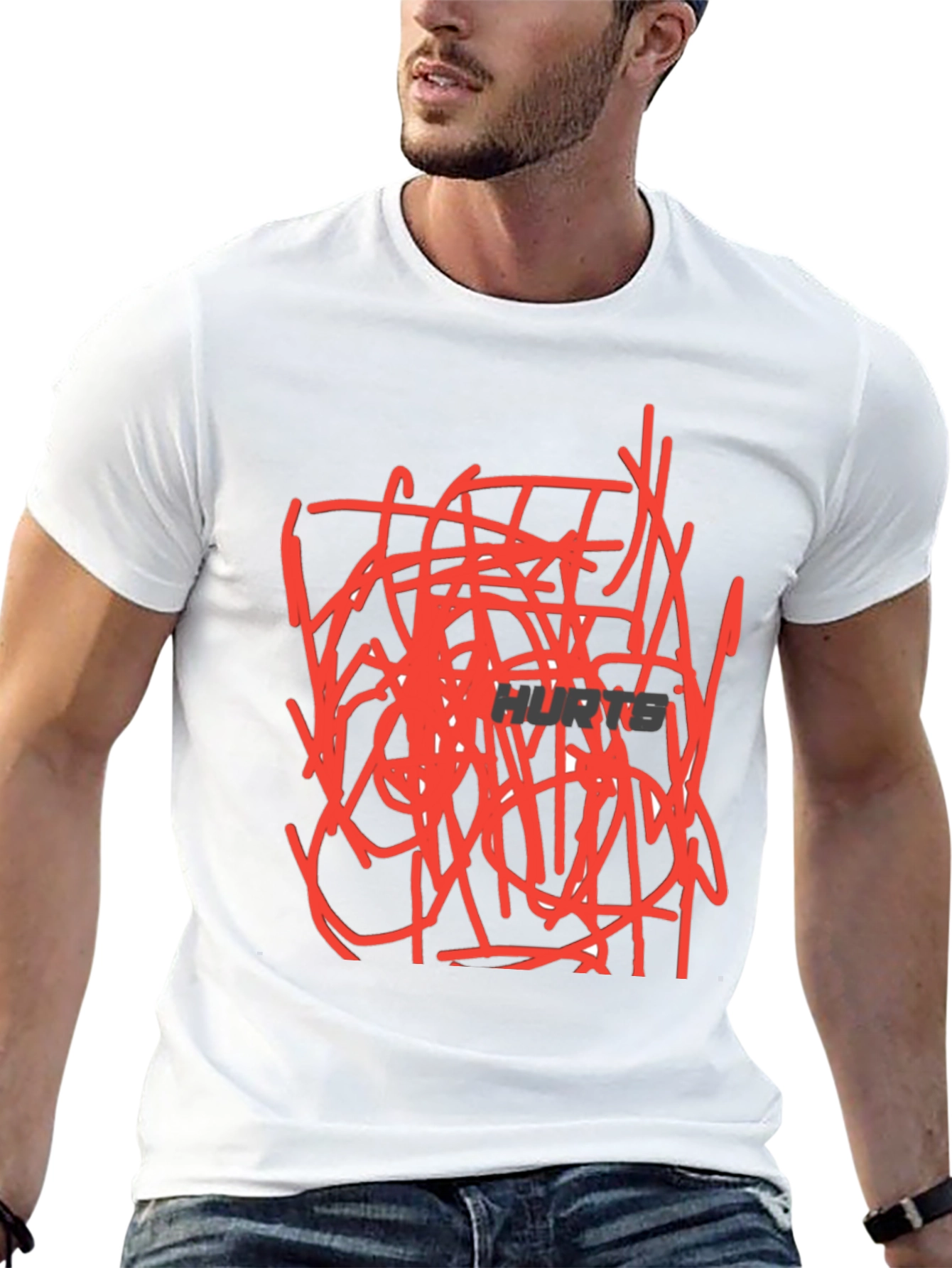 Black Abstract Red Scribble Design Black Cotton T-Shirt view 13
