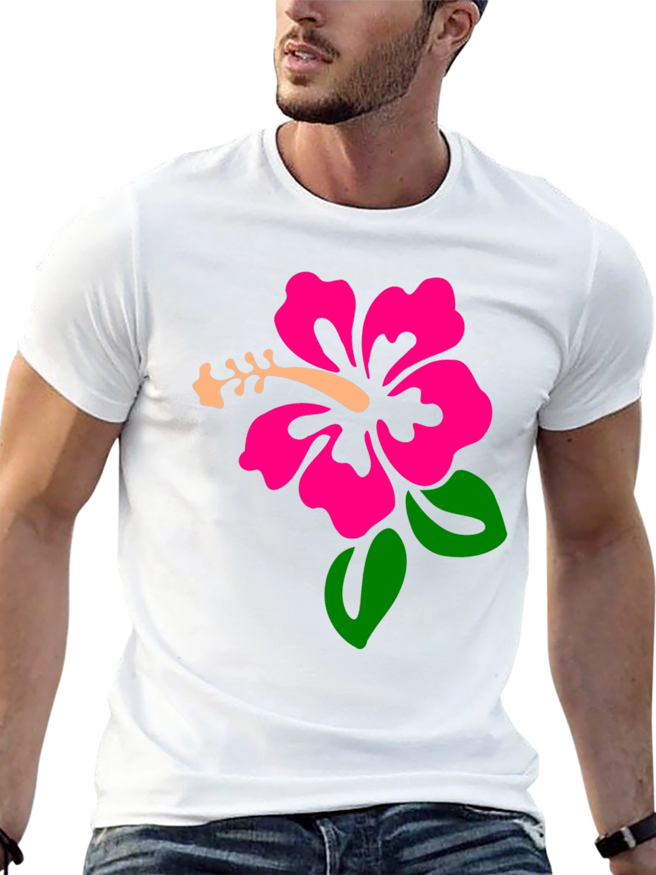 Black Black T-Shirt with Hibiscus Flower Graphic view 13