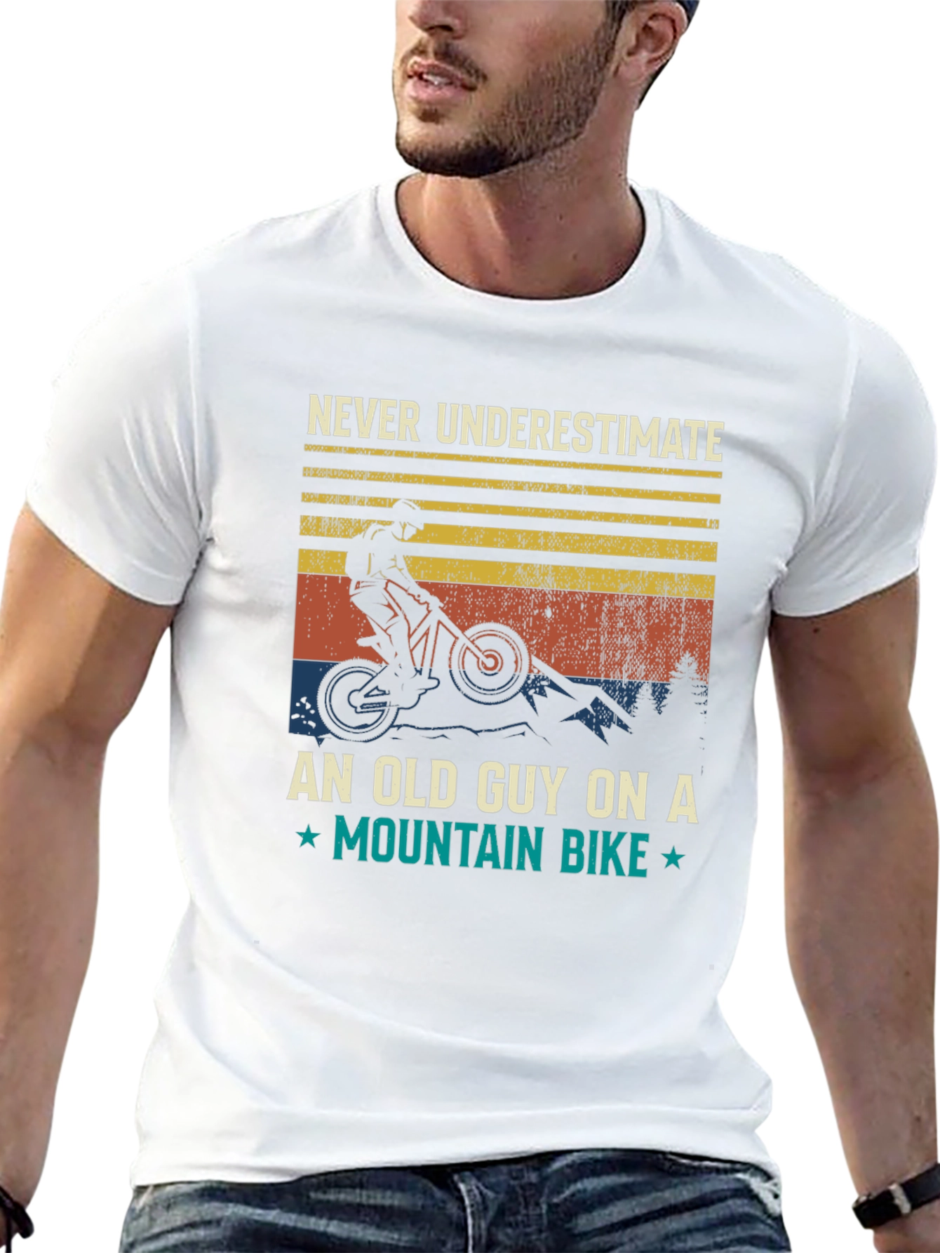 Black Never Underestimate Old Guy Mountain Bike T-Shirt view 13