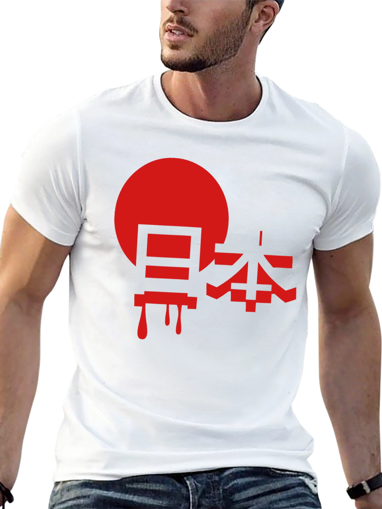 Black Japanese Flag Kanji Graphic Black T-Shirt view 13