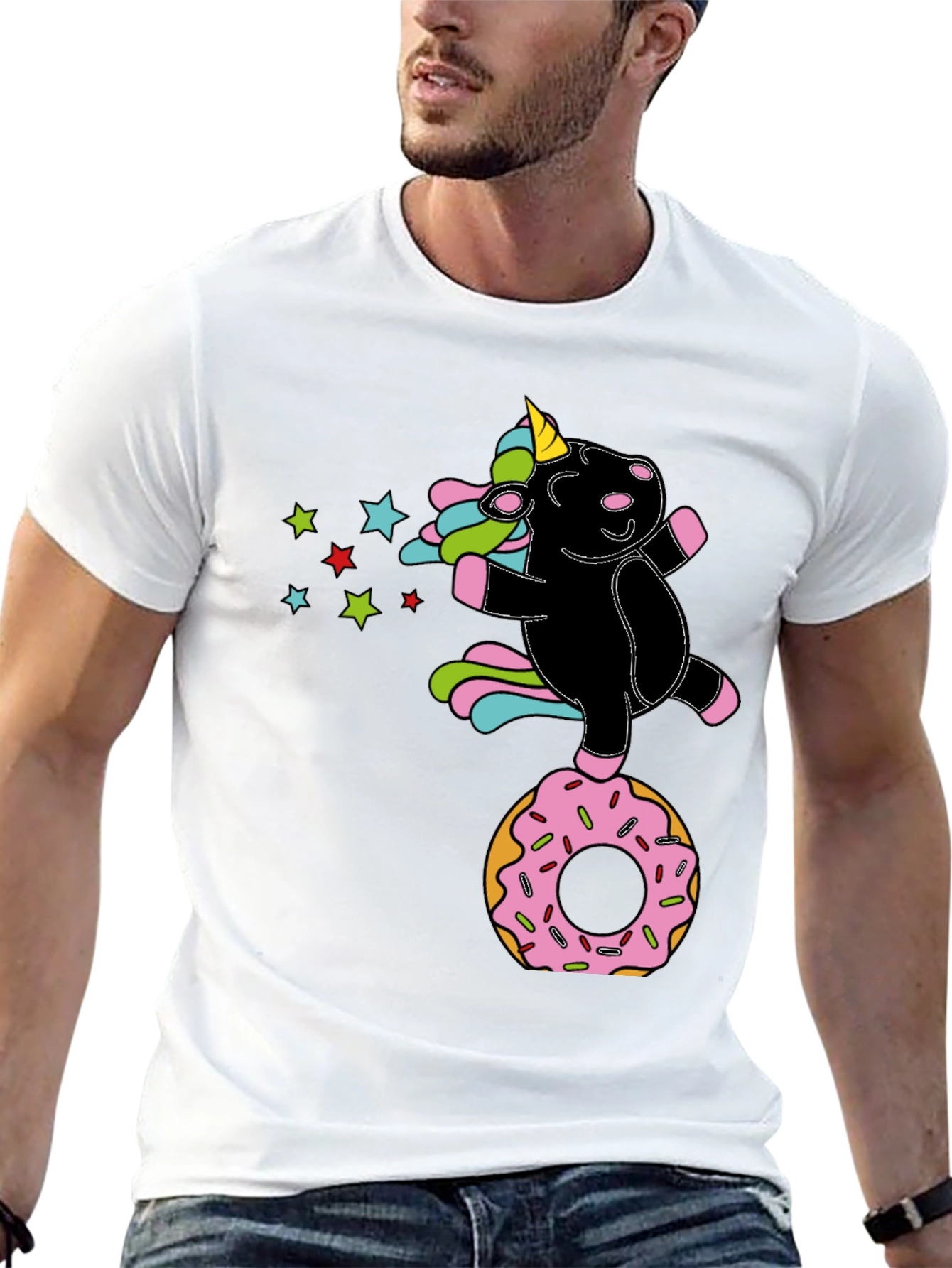 Black Unicorn Donut Black T-Shirt Fun Design view 13