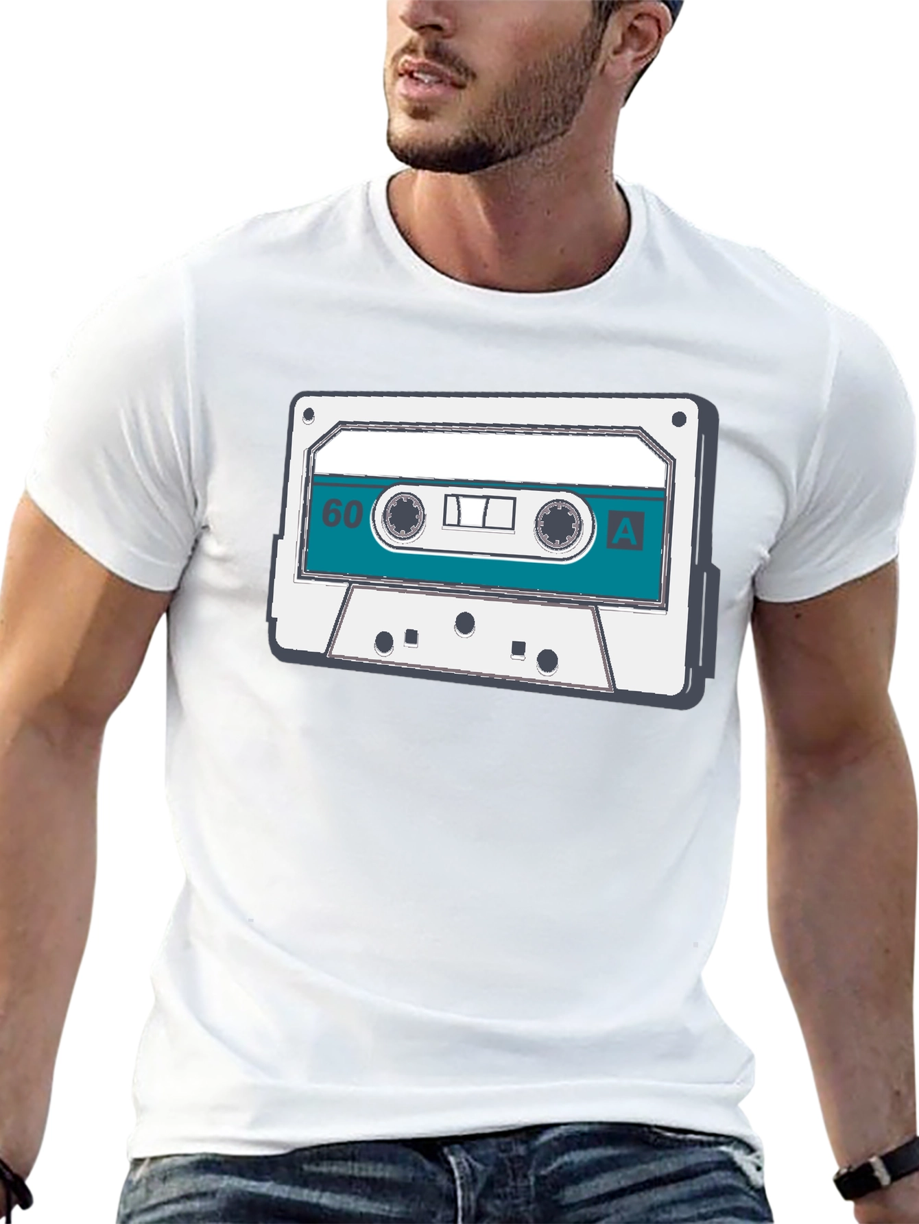 Black Retro Cassette Tape Graphic Tee - Vintage Music Lover Shirt view 13