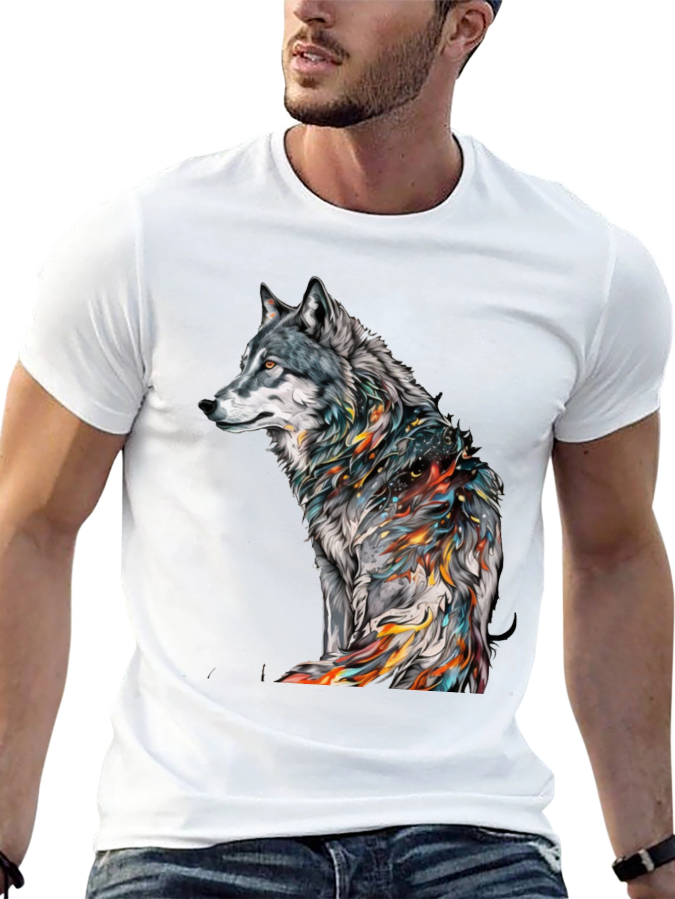 Black Wolf Graphic Print Black T-Shirt view 13