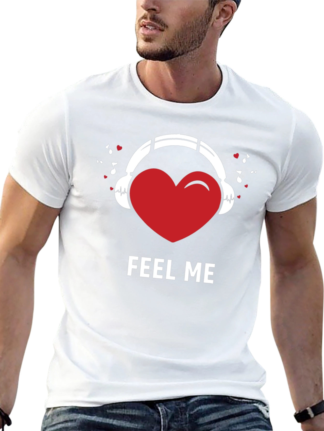 Black Feel Me Heart Headphones Graphic Tee view 13