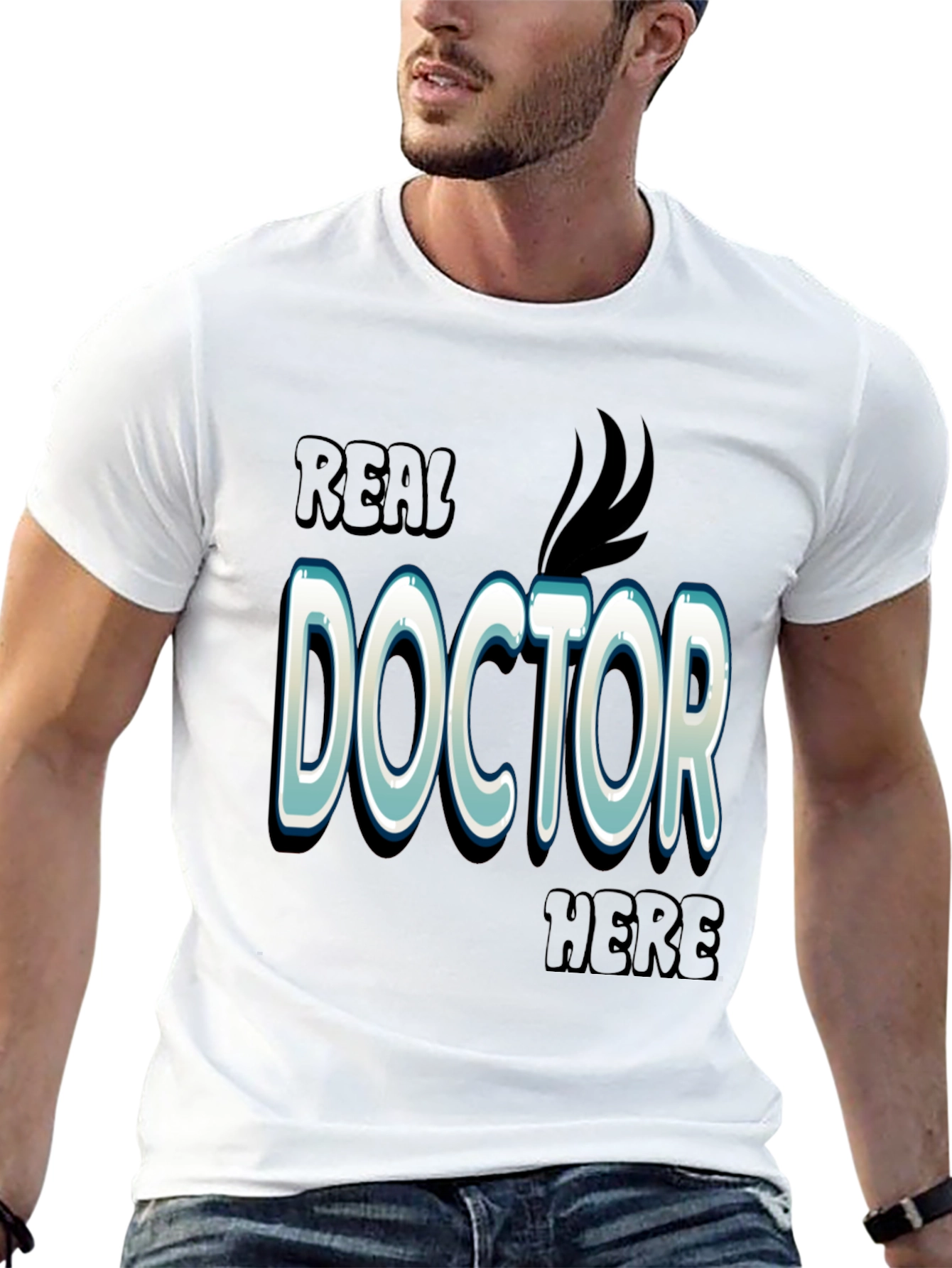 Black Real Doctor Here Black Cotton Graphic T-Shirt view 13