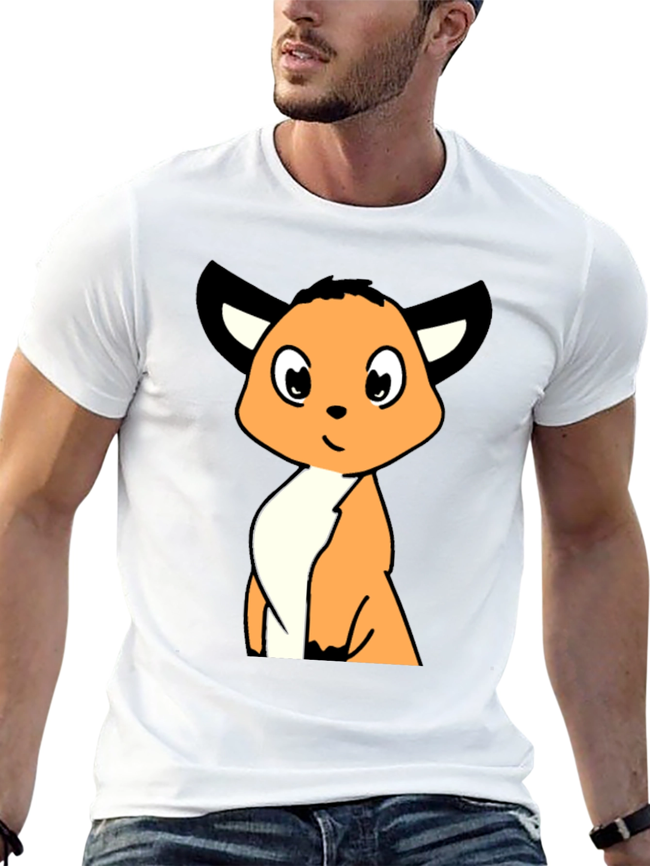 Black Cartoon Fox Graphic Tee - Black Casual T-Shirt view 13