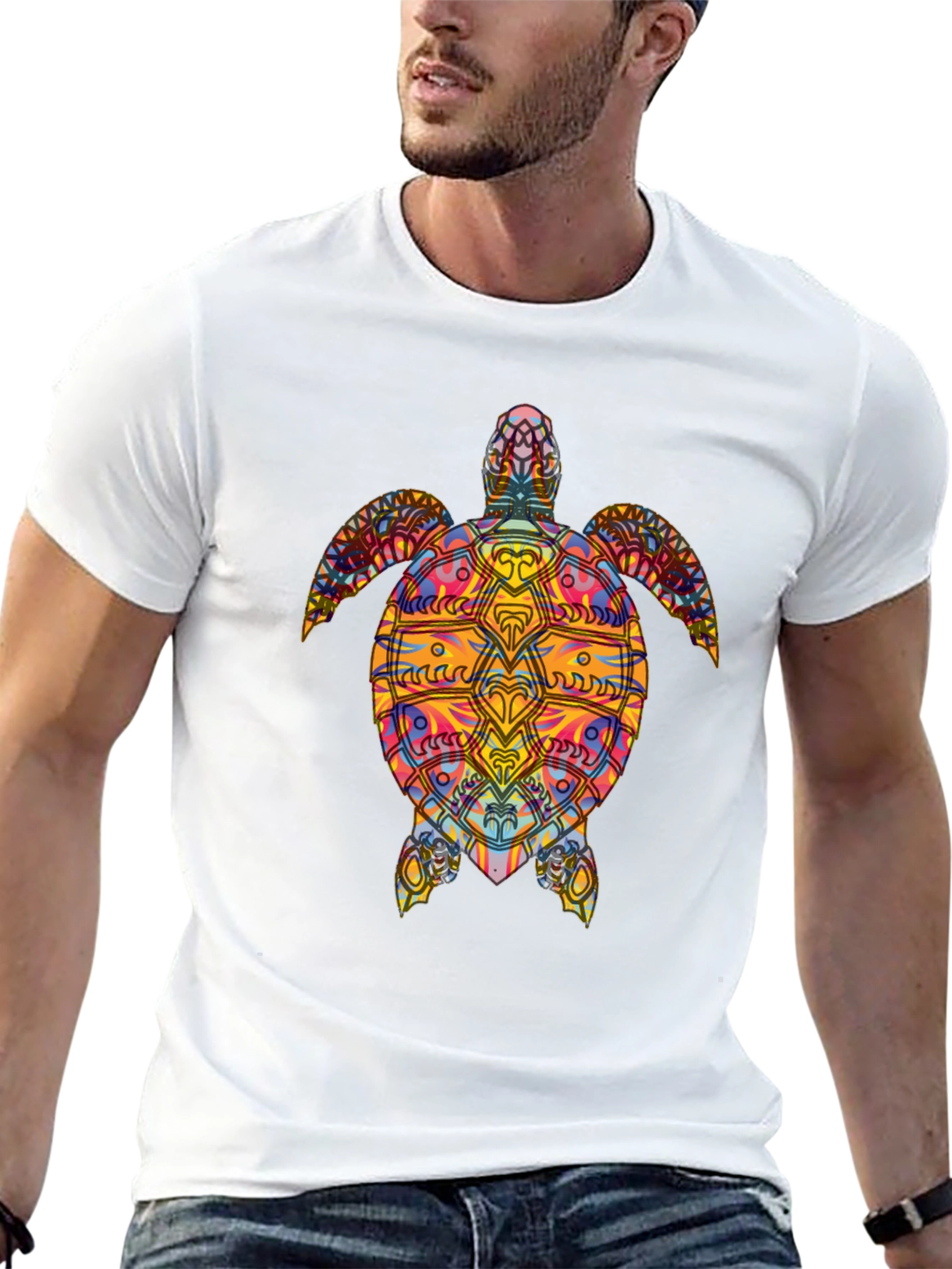 Black Colorful Turtle Graphic Black T-Shirt view 13