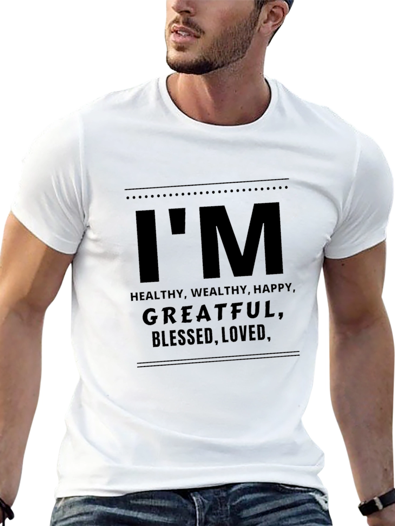 Black I'm Healthy, Grateful, Blessed Men's Black T-Shirt view 13