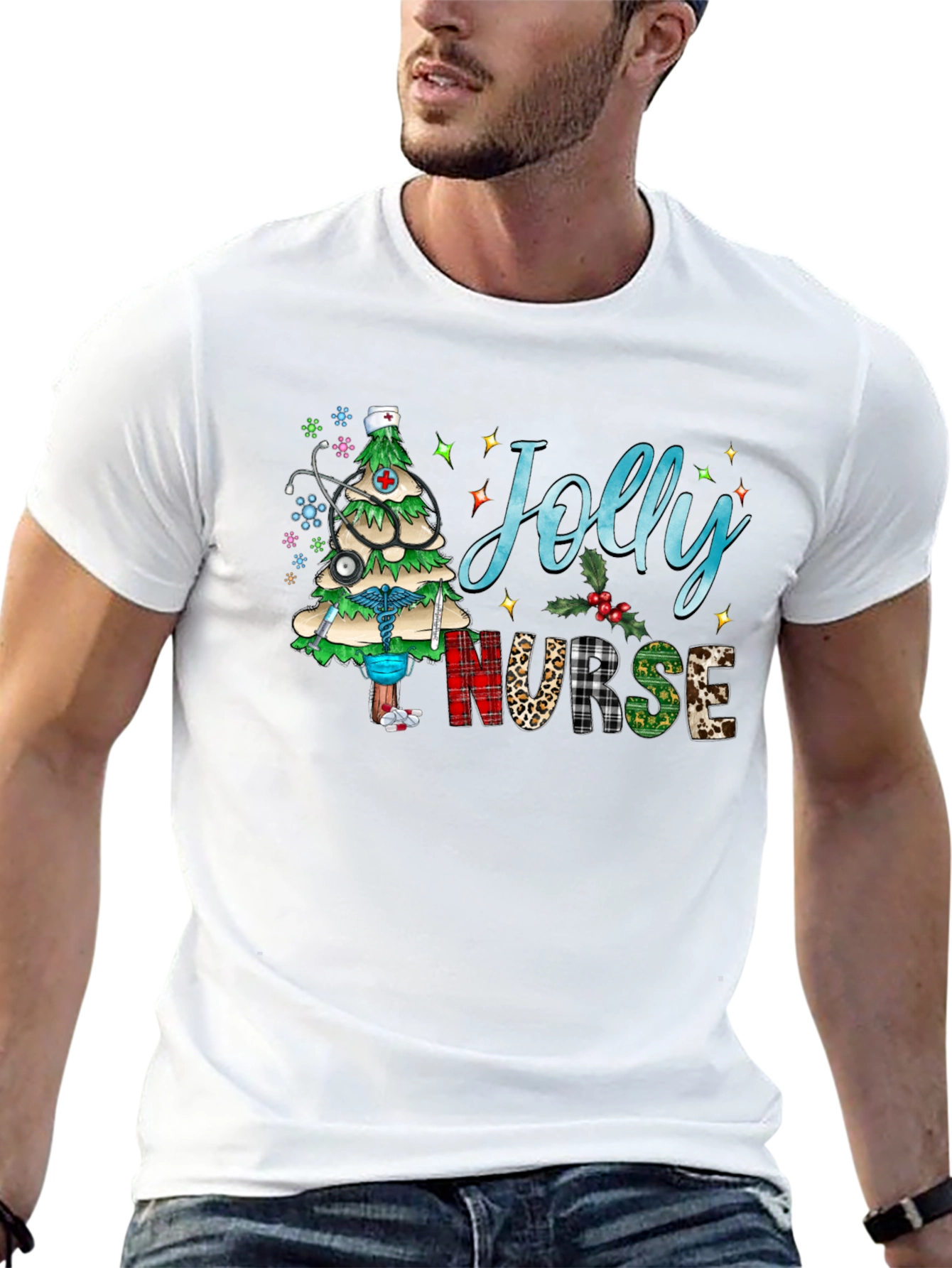 Black Jolly Nurse Holiday T-Shirt view 13