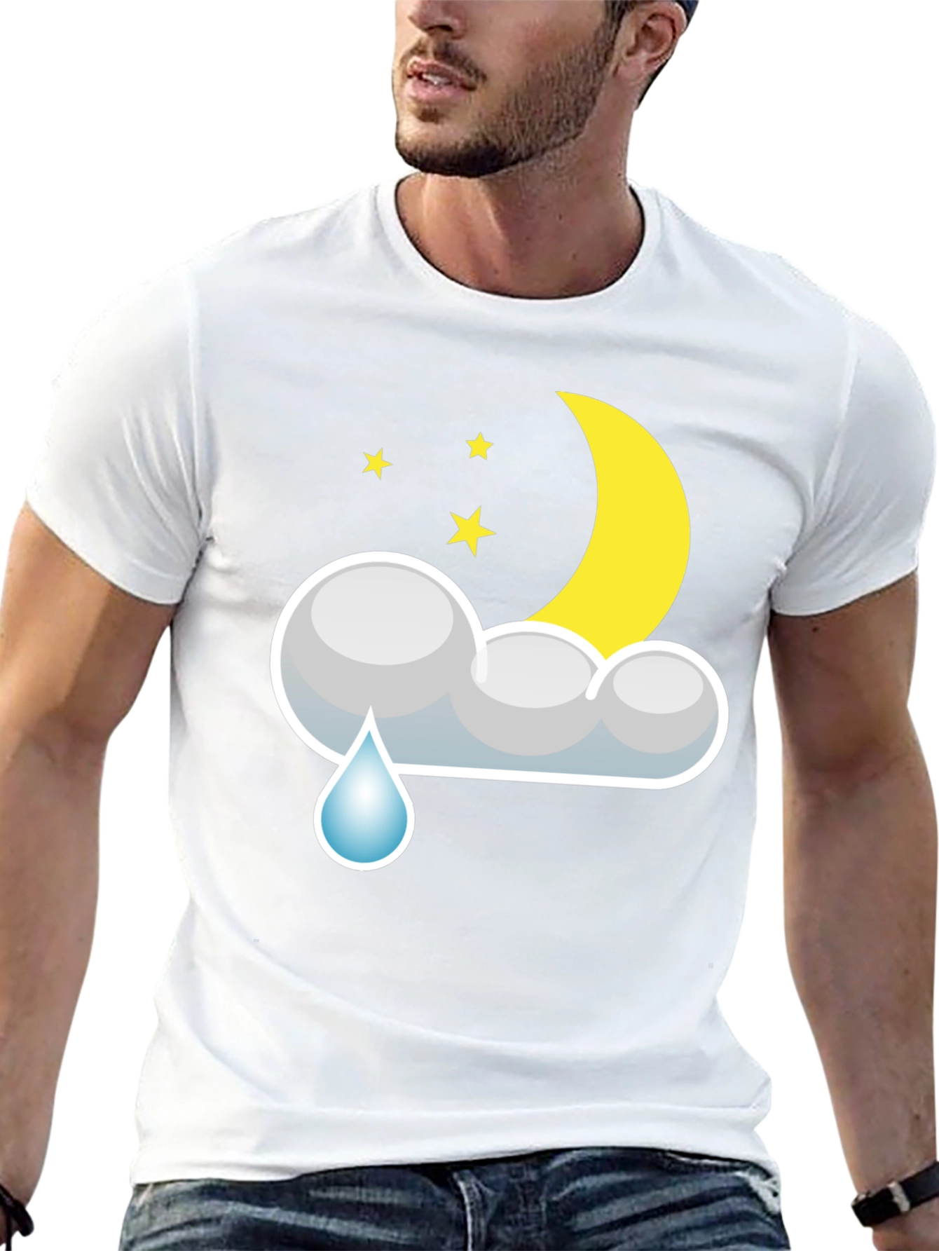 Black Cloud Rain Moon Star T-Shirt - Black view 13