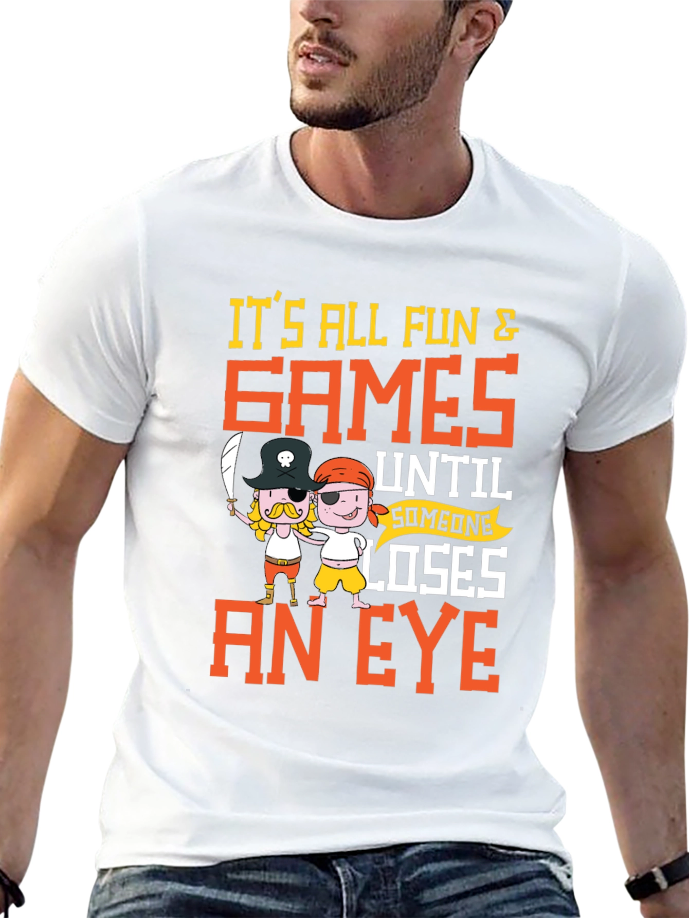 Black It's All Fun & Games T-Shirt Pirate Cartoon view 13