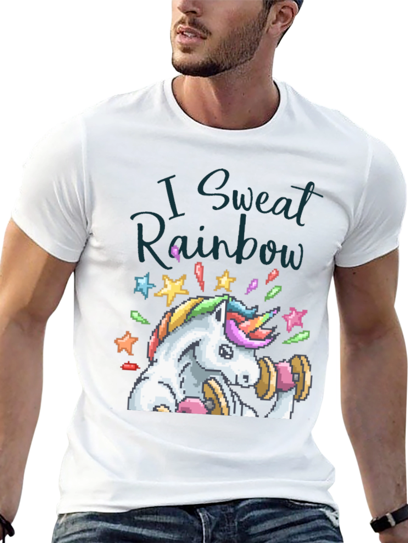 Black I Sweat Rainbow Unicorn Graphic Tee view 13