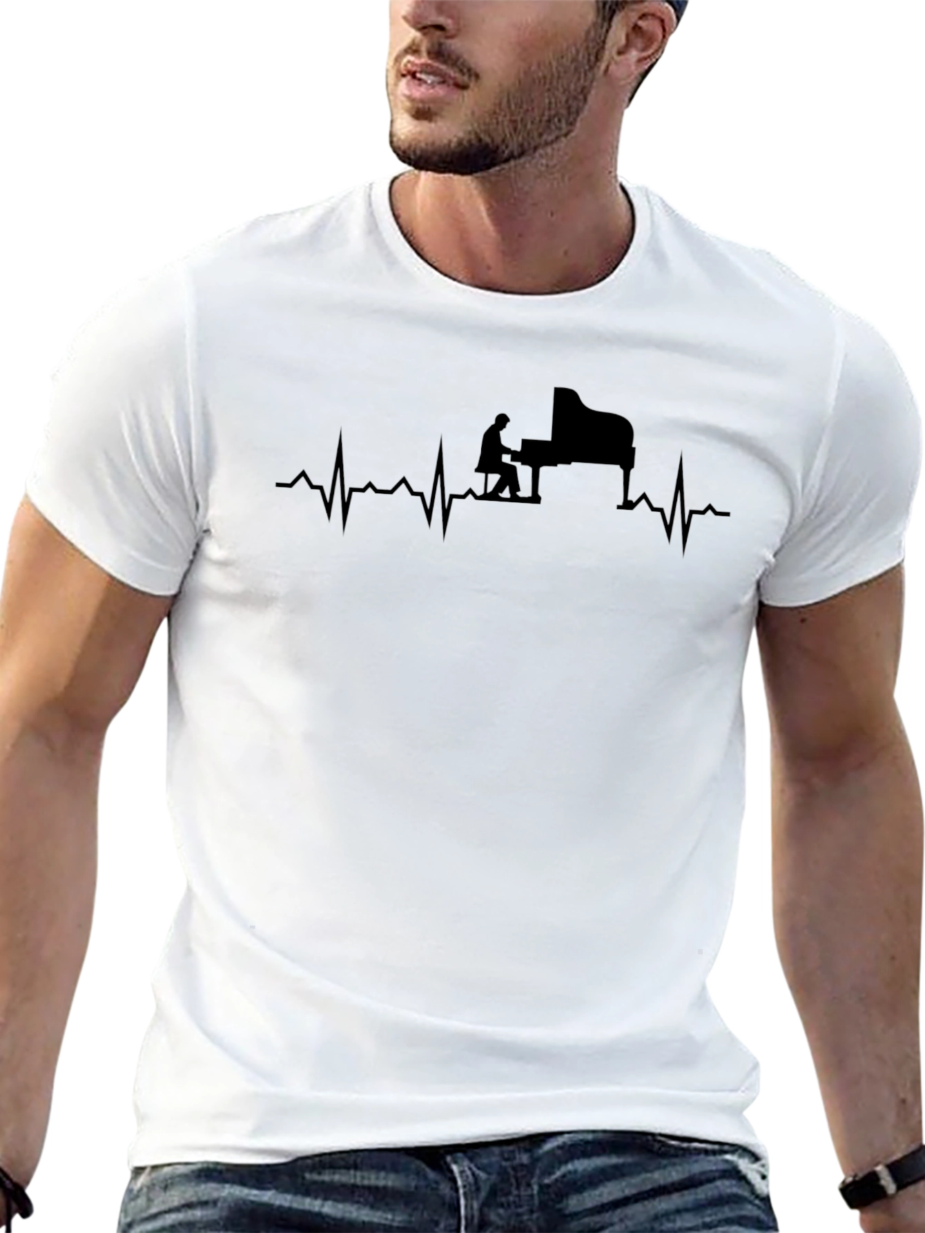 Black Piano Heartbeat Graphic Black T-Shirt view 13