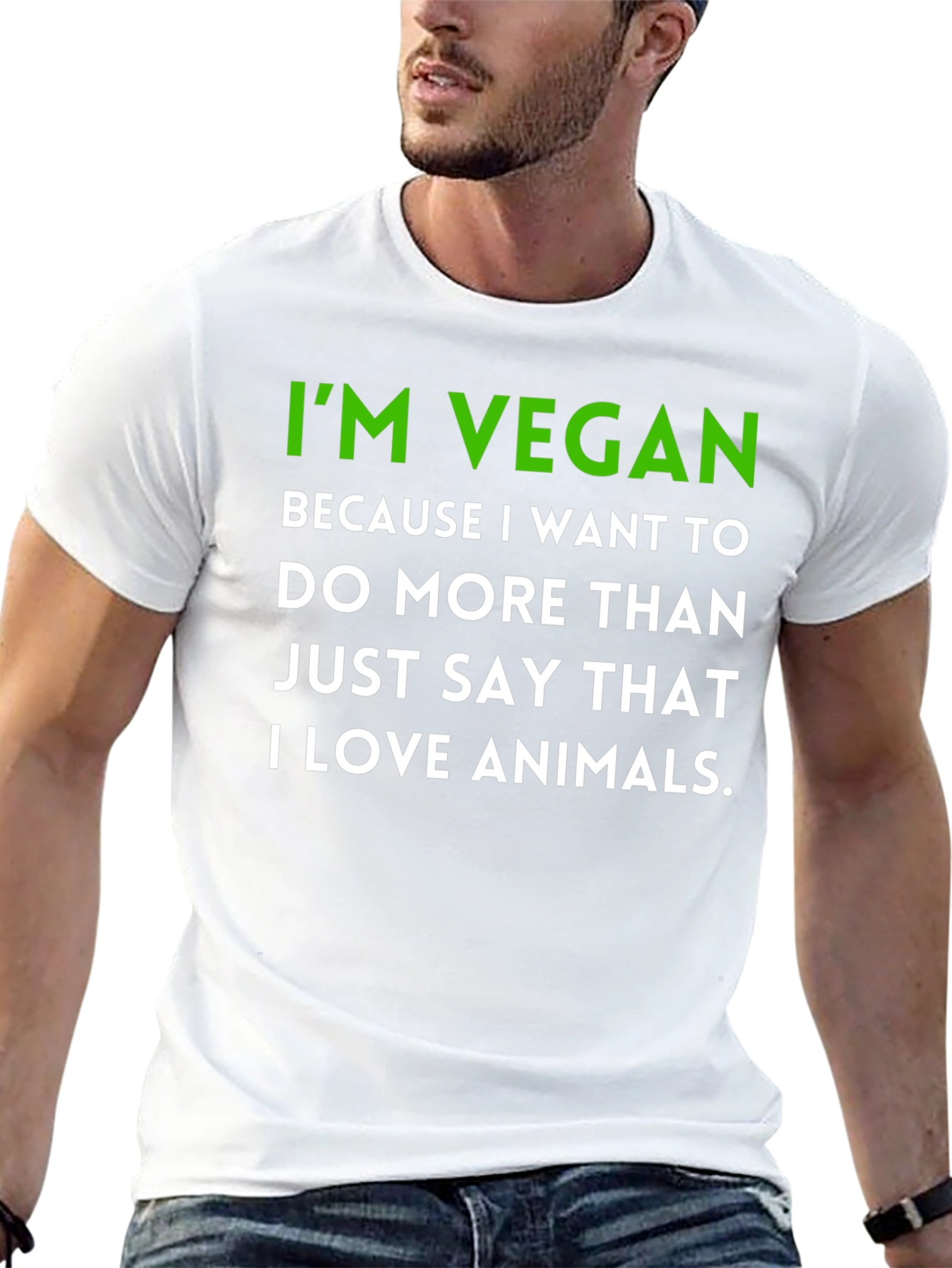 Black Vegan Statement T-Shirt - I'm Vegan Because I Love Animals view 13