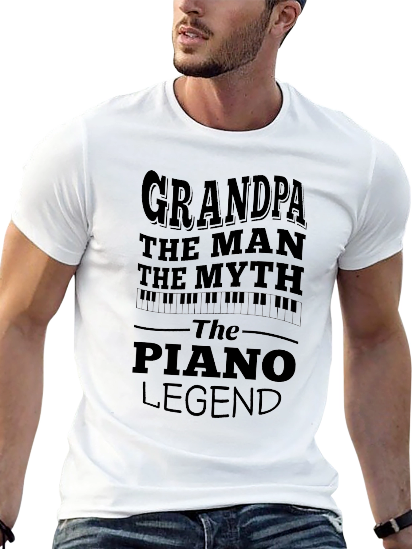 Black Grandpa Piano Legend Black Graphic T-Shirt view 13