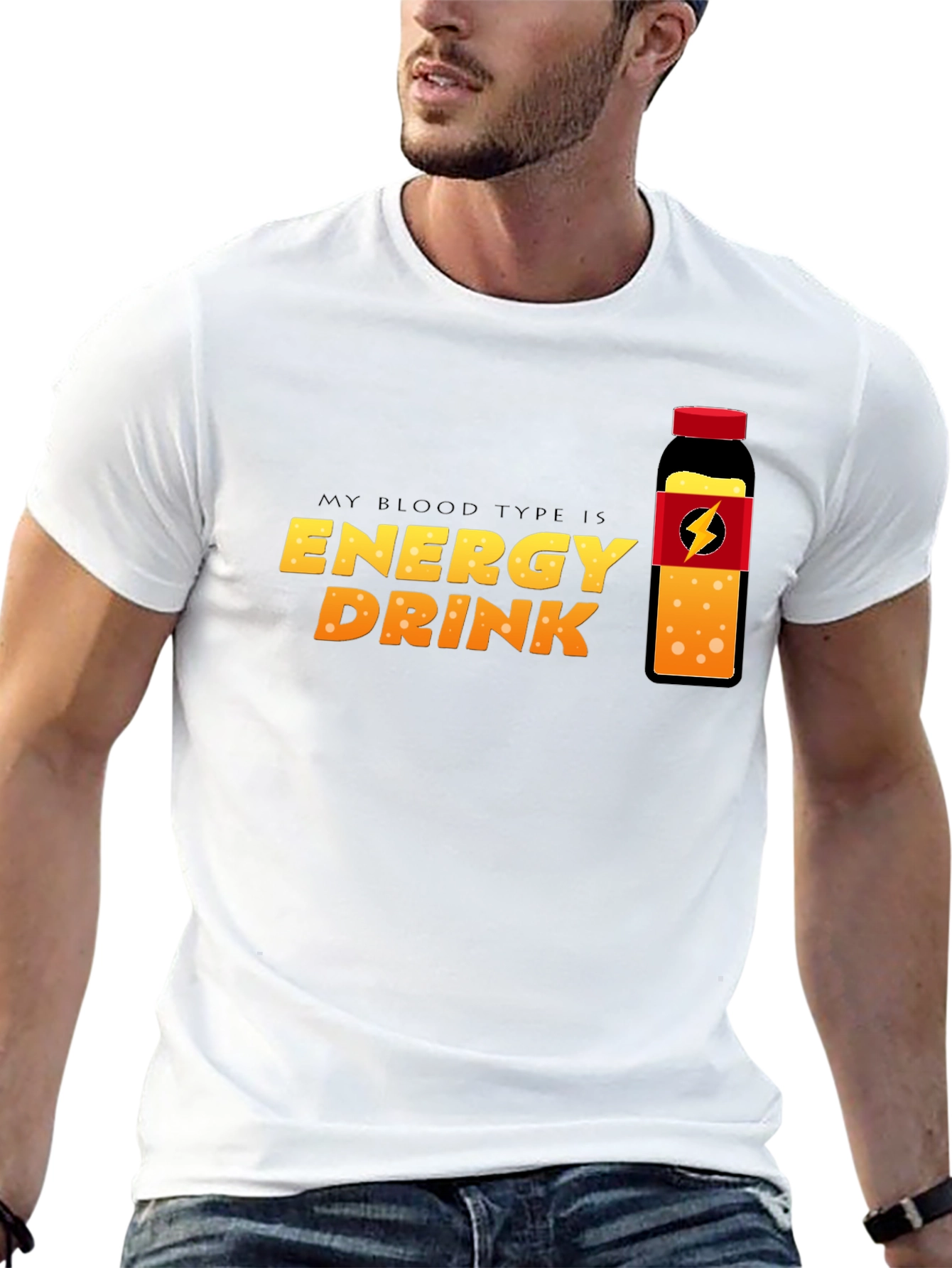 Black Energy Drink Blood Type T-Shirt - Black Crew Neck Tee view 13