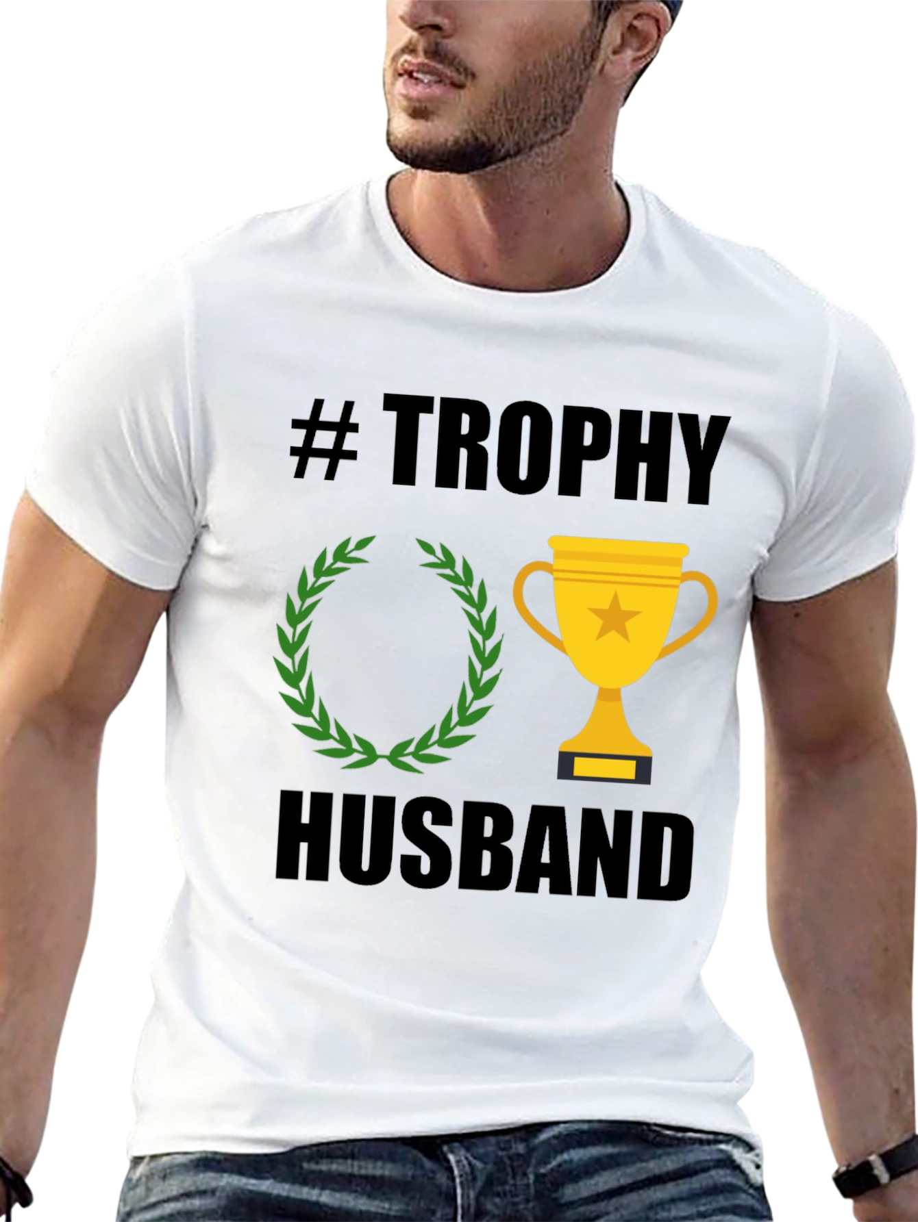 Black Trophy Husband Graphic Tee - Black Cotton T-Shirt view 13